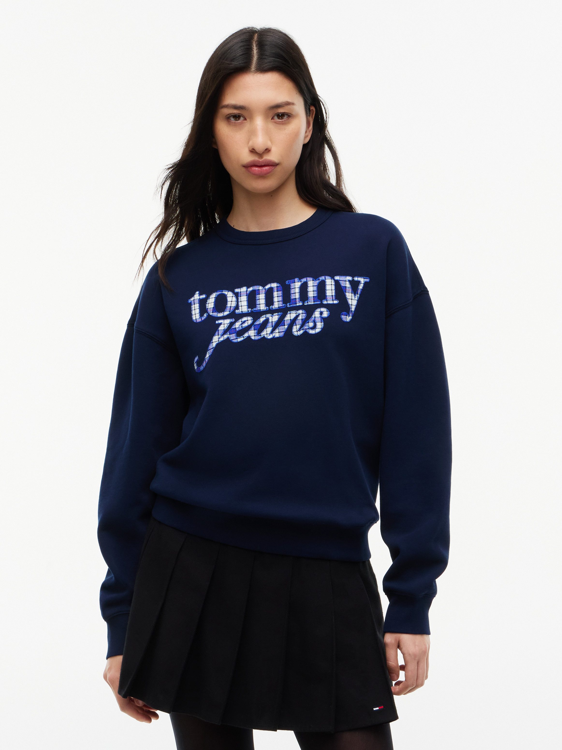 Tommy Jeans Sweatshirt TJW BXY CHECK SCRIPT CREW Baumwollmischung