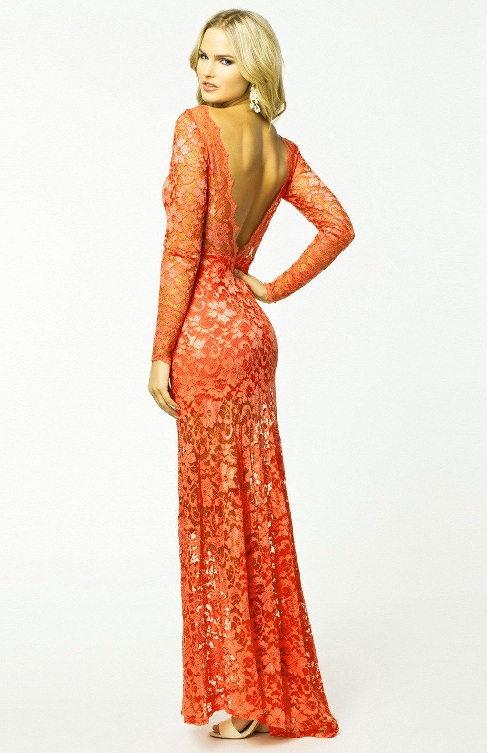 Sarcia.eu Spitzenkleid John Zack orangefarbiges Maxikleid aus Spitze L günstig online kaufen