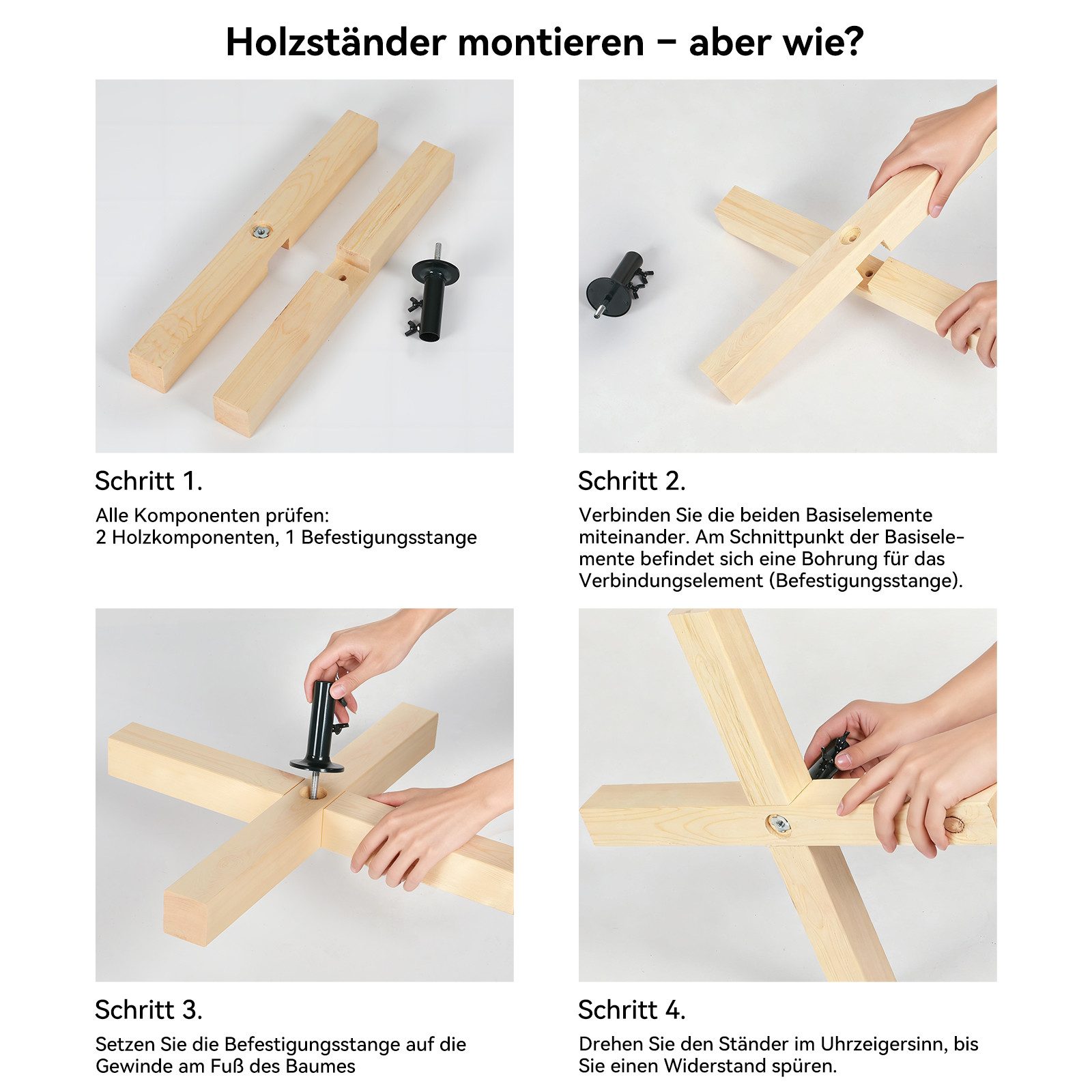 oyajia Künstlicher Weihnachtsbaum Künstlicher Weihnachtsbaum aus PVC,mit Schnee-Effekt, Holzständer, Christbaum Künstlich, Schwer entflammbarer Tannenbaum Künst – Bild 5 von 5