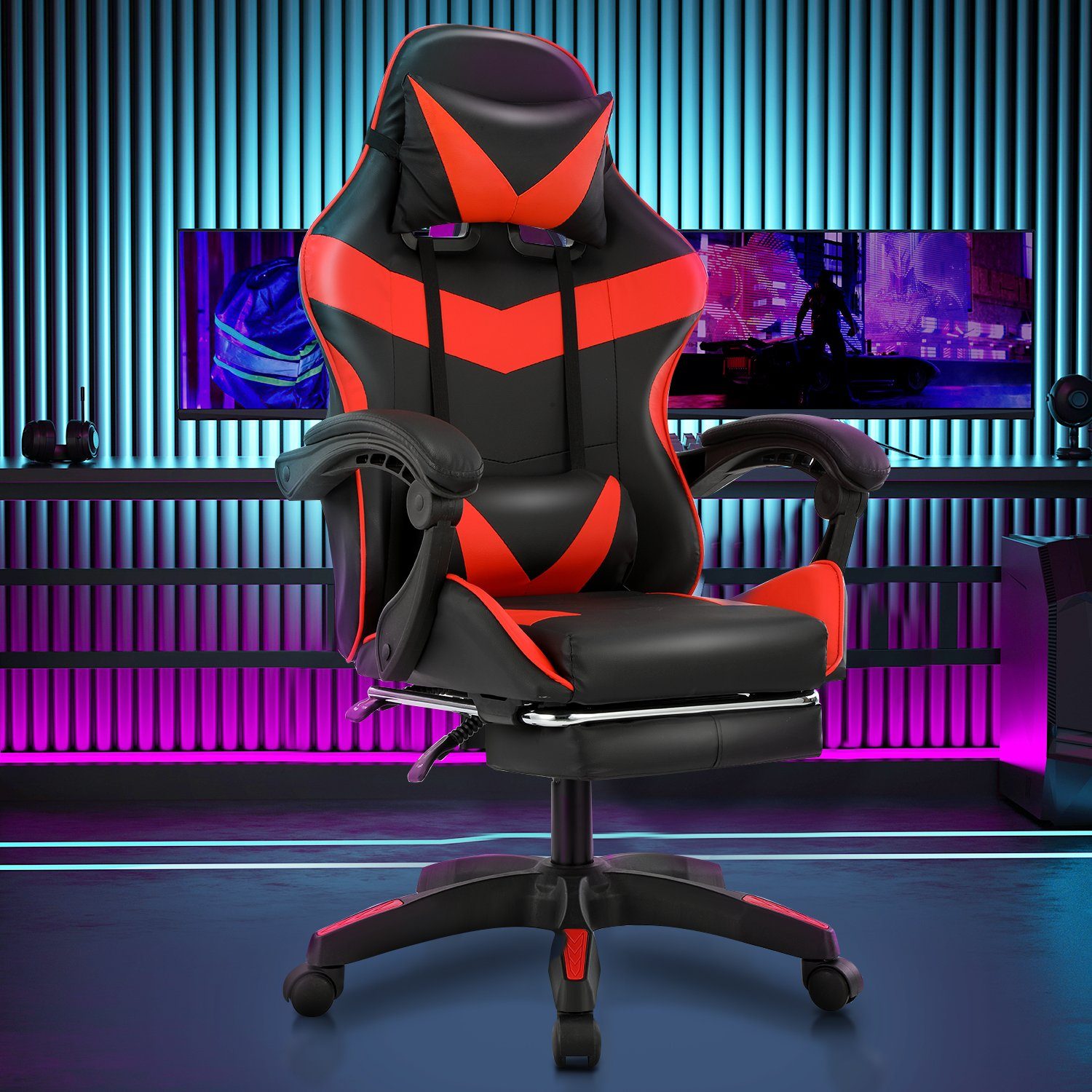 WILGOON Gaming-Stuhl Gaming Chair Ergonomischer Bürostuhl mit Fußstütze, Kopfstütze, Gamer Stuhl mit Lendenkissen, Maximale Belastung 150 kg, 360° drehbar