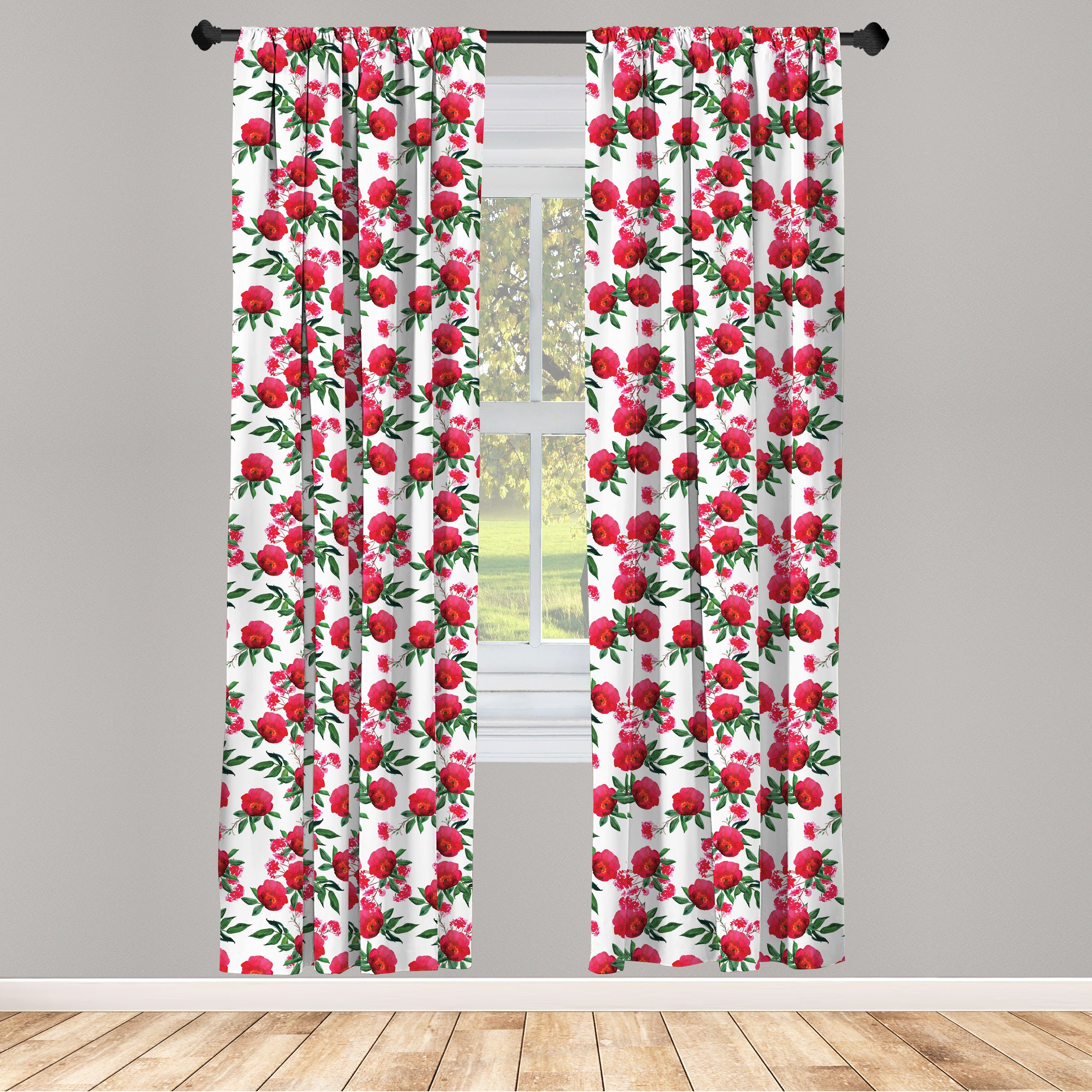 Gardine Vorhang für Wohnzimmer Schlafzimmer Dekor, Abakuhaus, Microfaser, Blumen Aquarell Wild Roses Kunst
