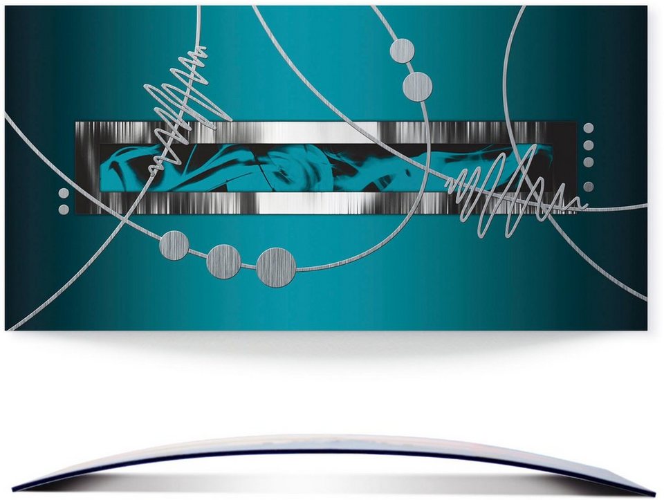 Artland Wandbild Silber abstrakt auf petrol, Gegenstandslos (1 St), 3D  Optik gebogen