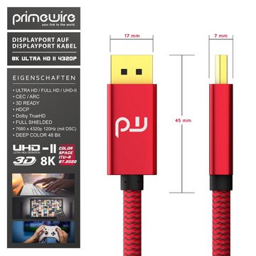 Primewire Audio- & Video-Kabel, DisplayPort, DP 1.4 (100 cm), DisplayPort Kabel, Nylonummantelung, 8K 7680x4320 @ 60 Hz mit DSC - 1m