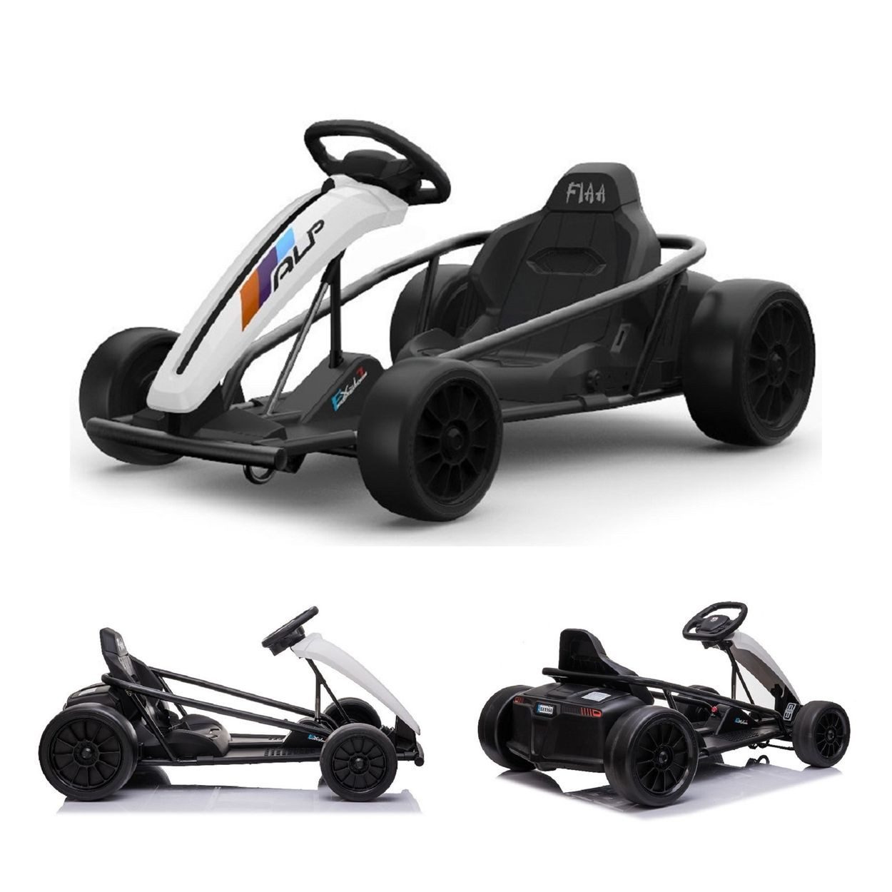 ES-Toys Elektro-Kinderauto Kinder Elektro Gokart FXI1, Belastbarkeit 60 kg, weiß, E-Gokart mit Driftfunktion, 5-10km/h
