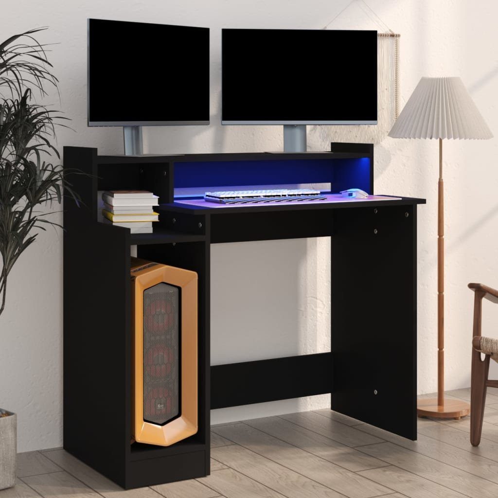 Holzwerkstoff vidaXL Schreibtisch Schreibtisch | cm Schwarz mit Schwarz Schwarz 97x45x90 LEDs