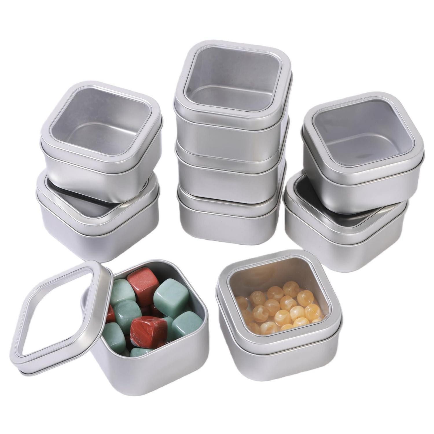LuxusKollektion Kreativset Blechdose mit Sichtfenster 9er Set Silber 4oz