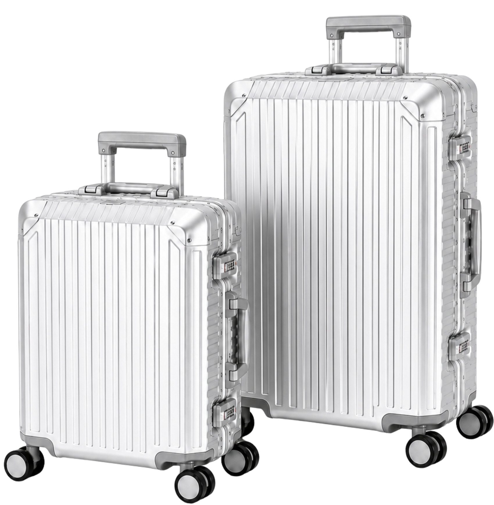 Travelhouse Kofferset 100% Aluminium TOKYO - verschiedene Farben, 4 Rollen, (2 tlg., S+M), Zipperless - Kein Reißverschluss, TSA Zahlenschloss, Nassfach