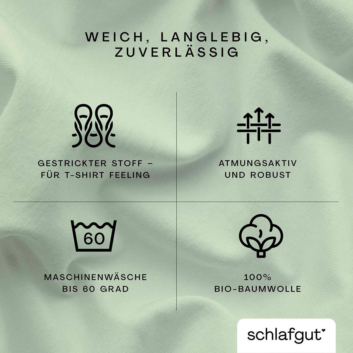 Schlafgut Spannbettlaken CASUAL Bettlaken 100% gekämmte Bio-Baumwolle, 150 g/m², Spannbetttuch, Jersey, Gummizug: rundum, (1 Stück), Bettlaken bis 25 cm Höhe, langlebig, weich, Antipilling-Ausrüstung