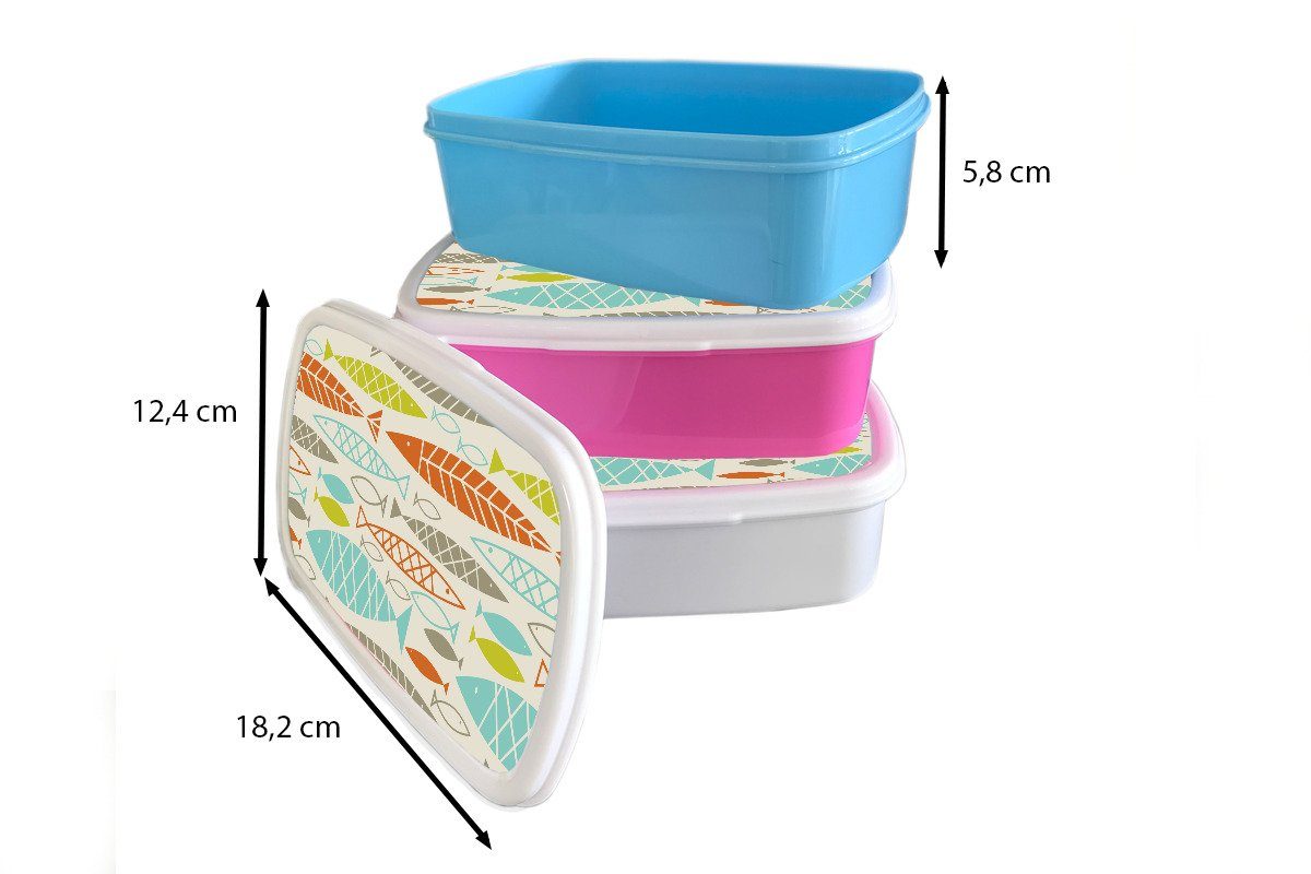 MuchoWow Lunchbox Fisch Kinder für Brotbox für Kunststoff, Muster, Mädchen und Erwachsene, (2-tlg), und Jahre - 50er - weiß Brotdose, Jungs