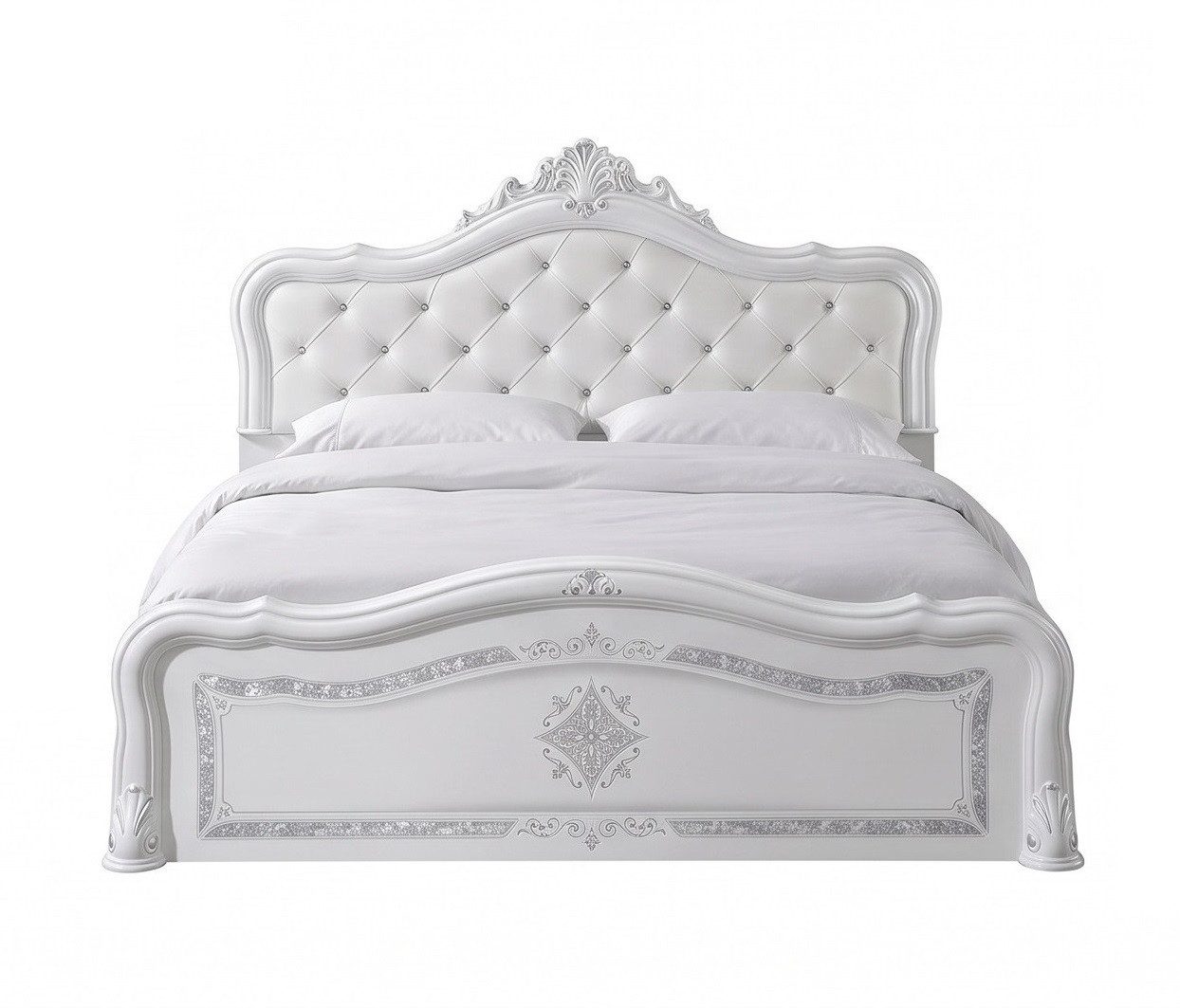 Interdesign24 Bett Livia (im klassischen Barock-Stil, in versch. Größen, inkl. Lattenrost), in Weiss/Silber