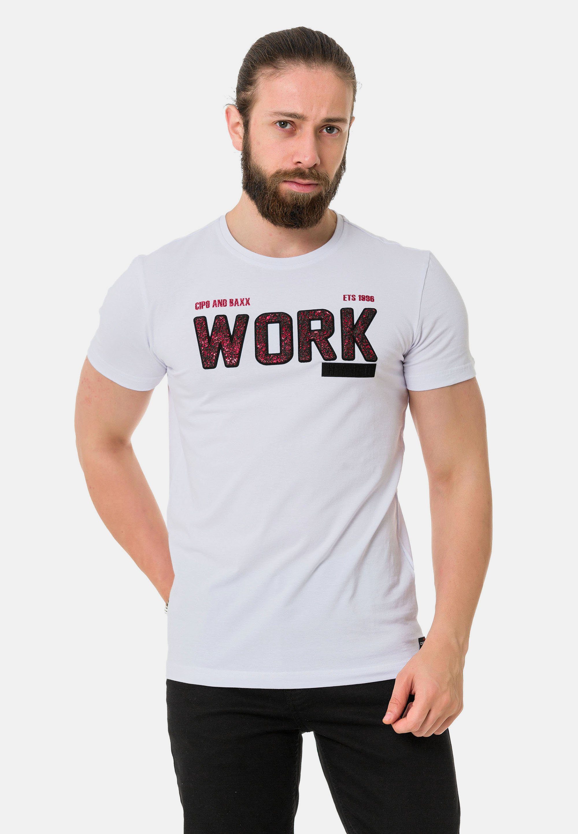 Cipo & Baxx T-Shirt mit coolem Work-Aufdruck weiß