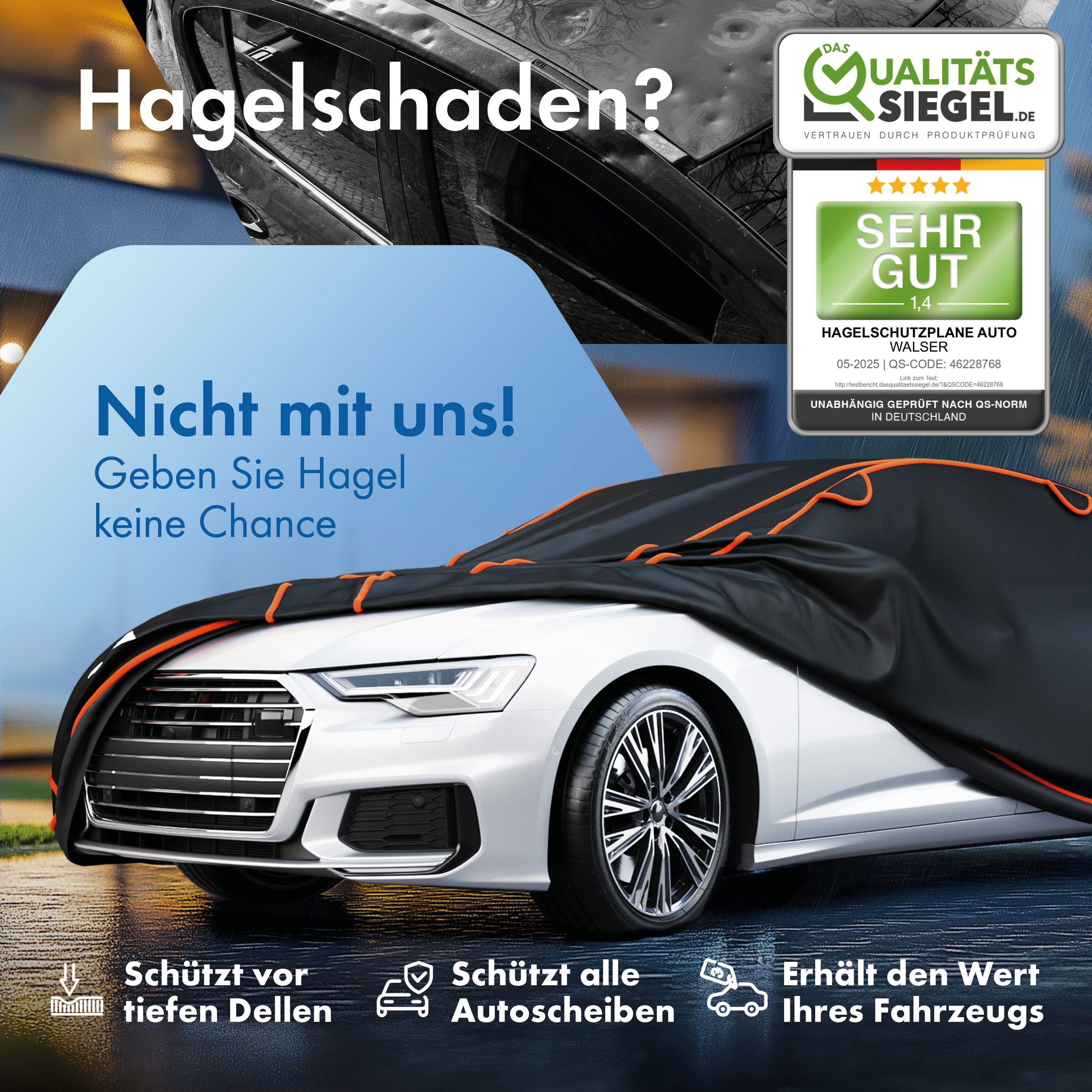 WALSER Autoplane Hagels. Perma Protect Complete (1-St., 1 Hagelschutzplane, 3 Spanngurte)