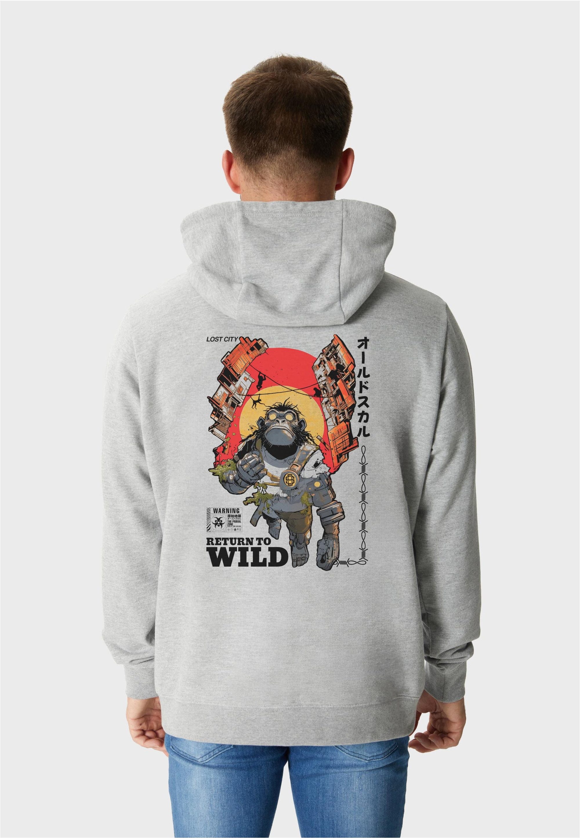 Oldskull Kapuzensweatshirt Wrldvibe Return to Wild Graphic mit futuristischem Backprint