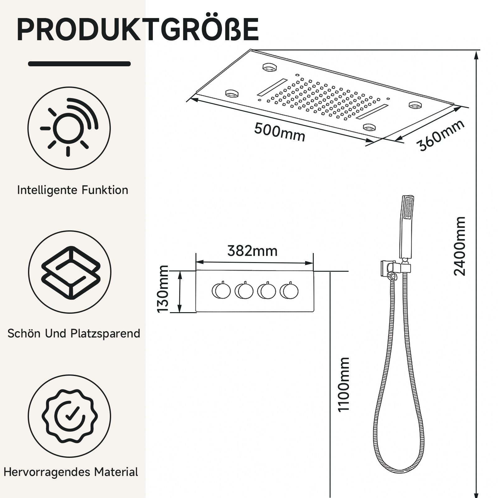 Oihpaw Duschsystem Mit Thermostat Kopfbrause Mit LED-Licht Handbrause, 3 St günstig online kaufen