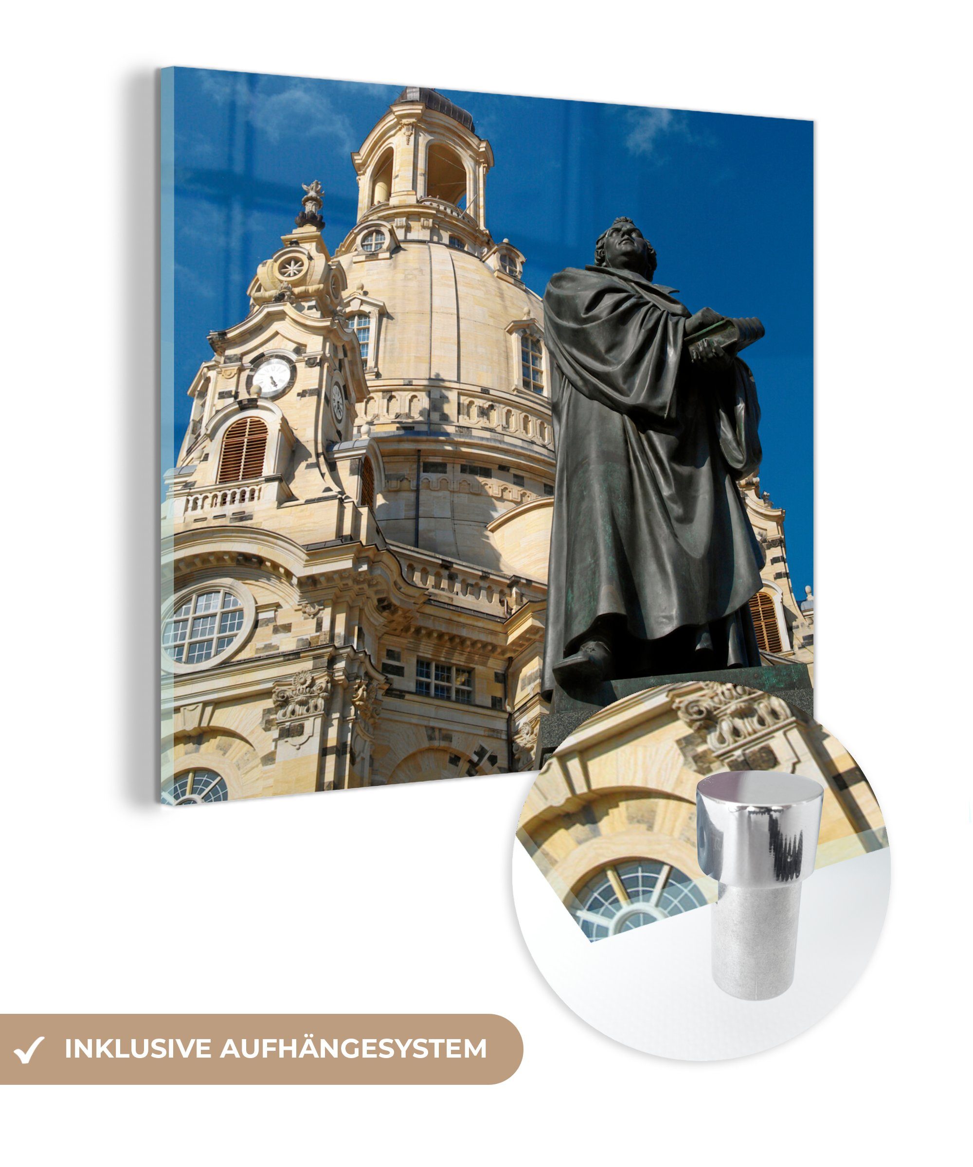 MuchoWow Acrylglasbild Lutherdenkmal vor der Frauenkirche in Dresden, (1 St), Glasbilder - Bilder auf Glas Wandbild - Foto auf Glas - Wanddekoration