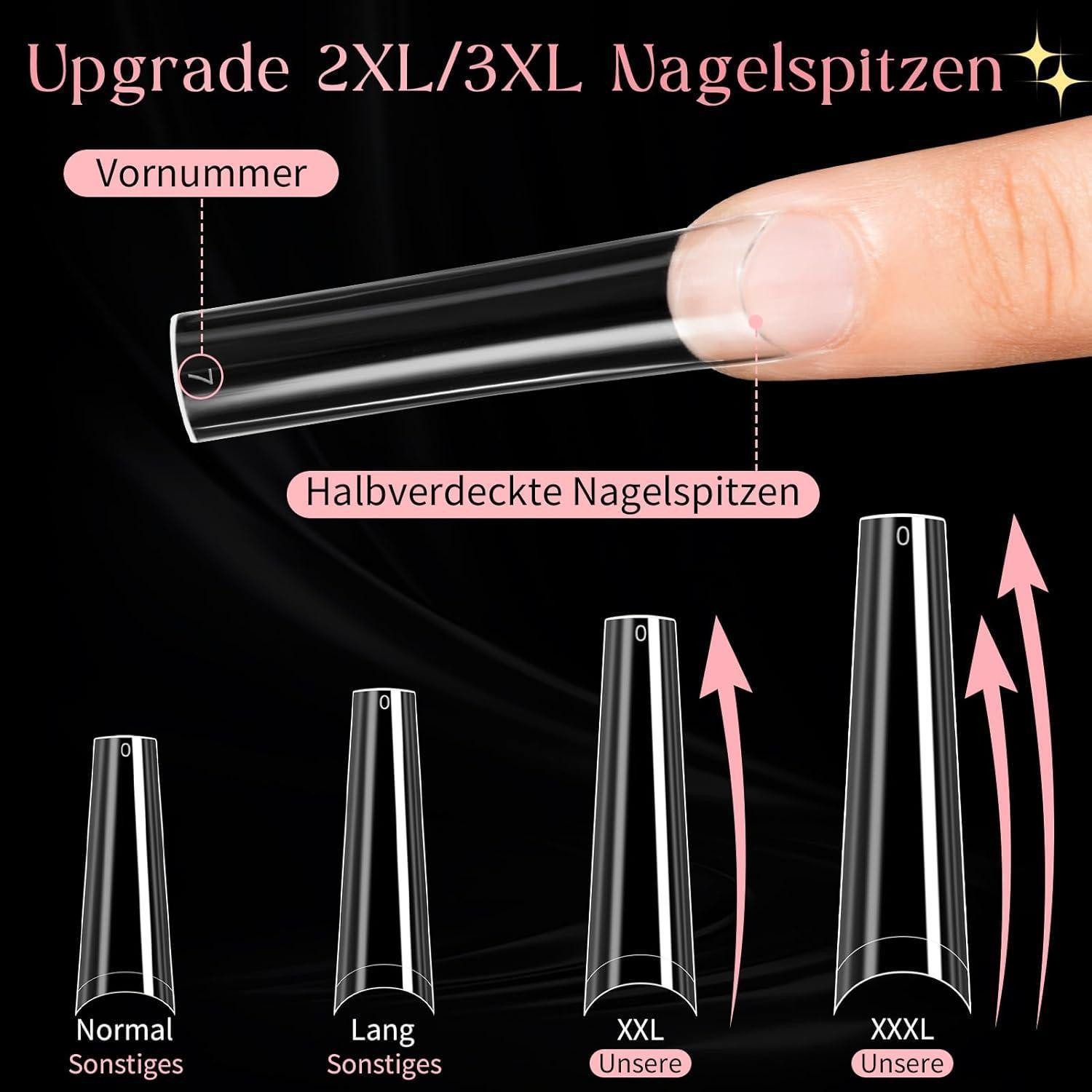 LuxusKollektion Kunstfingernägel Nageltips 240 Stück Extra Lange Klar Acryl Gelnägel XXXL – Bild 3 von 5
