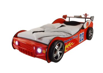 möbelando Autobett Letta, Autobett mit LED-Beleuchtung 90 x 200 cm - Aufregendes Auto Kinderbett für kleine Rennfahrer in Rot - 105 x 60 x 225 cm (B/H/T)