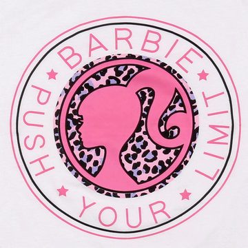 Sarcia.eu Schlafanzug Barbie Kurzarm-Pyjama für Damen, Weiß und Rosa mit Leopardenmuster L
