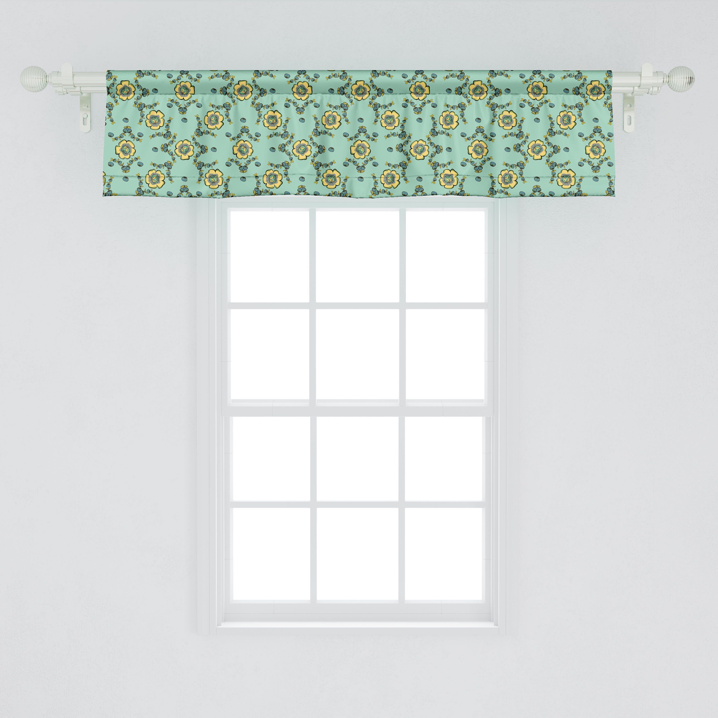 Scheibengardine Vorhang Volant für Küche und Microfaser, Zweigen Schlafzimmer Dekor Beeren Vintage Blumen Stangentasche, Abakuhaus, mit