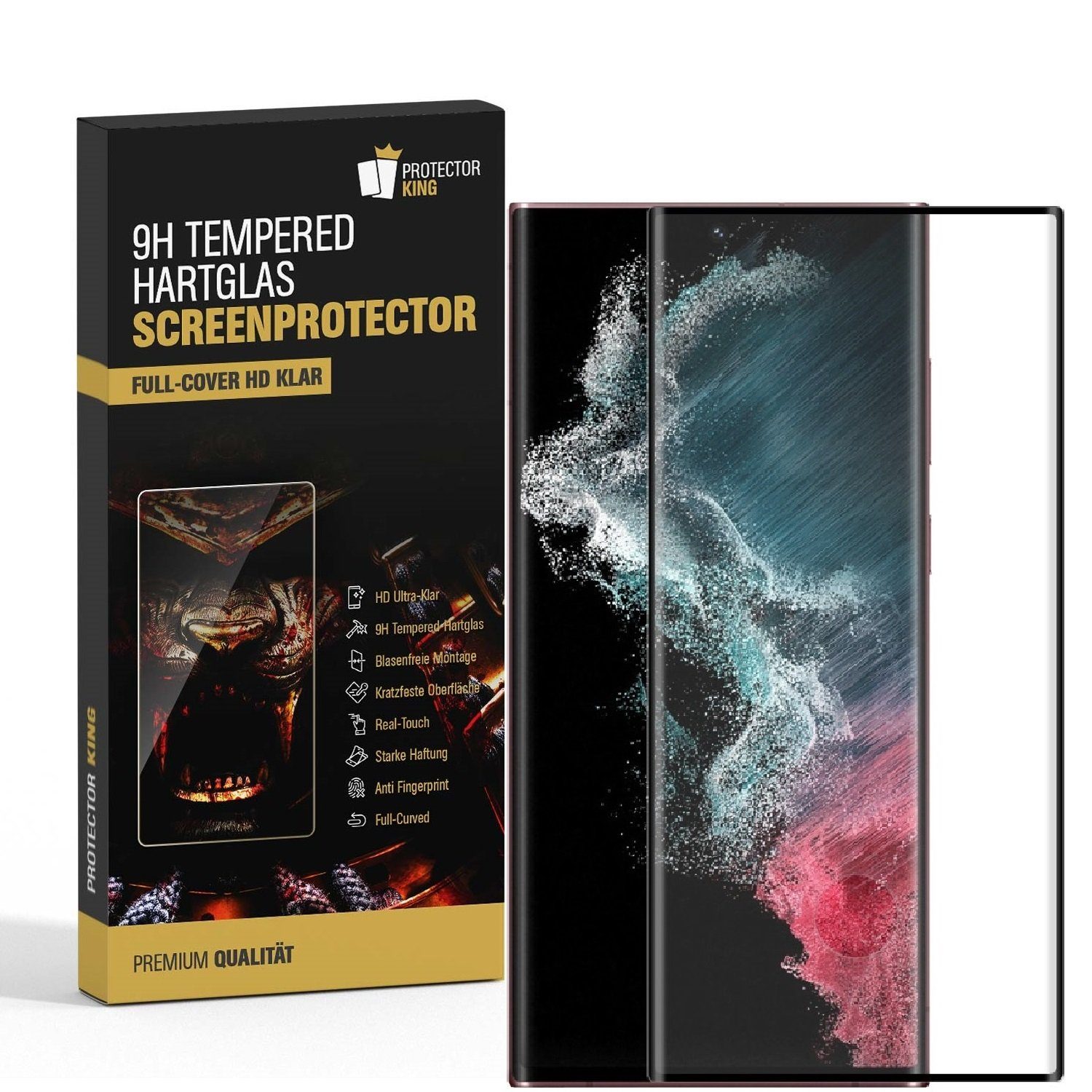 Protectorking Schutzfolie 1x 9H Panzerglas für Samsung Galaxy S23 Ultra, (1-Stück, 1-Set), FULL CURVED 9H Panzerglas HD ULTRA KLAR