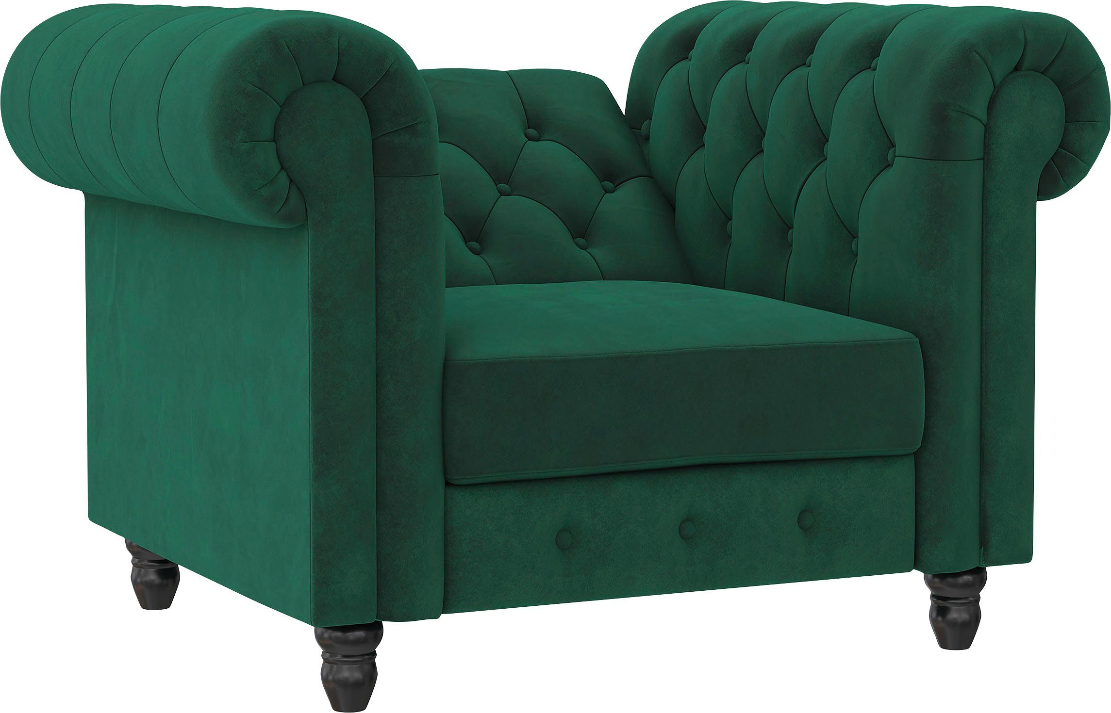 Chesterfield-Sessel Felix Veloursstoff Dunkelgrün von DOREL HOME