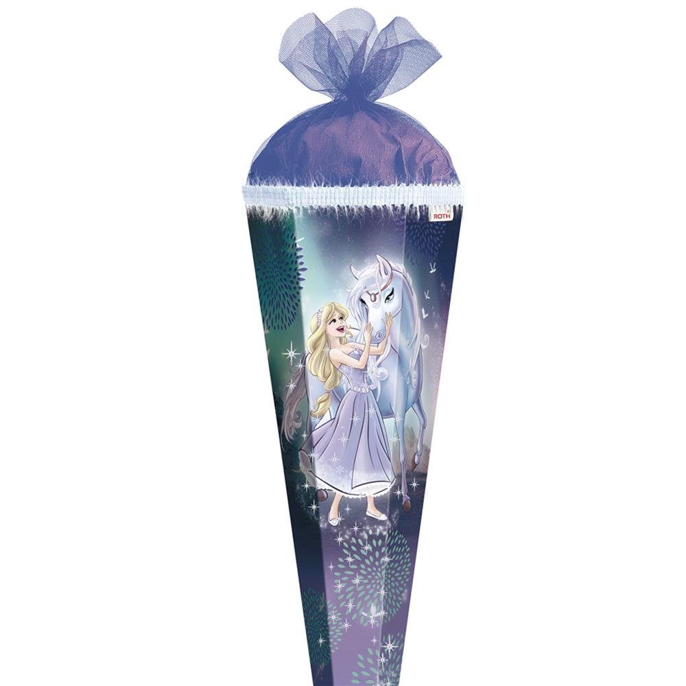 Roth Schultüte Königin im Eis mit Glitter & Glitzerborte, 85 cm, eckig, lilafarbiger Tüllverschluss, Zuckertüte für Schulanfang