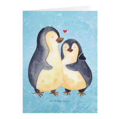 Mr. & Mrs. Panda Grußkarte »Pinguin umarmend - Eisblau - Geschenk, Geburtstagskarte, Hochzeit, Ho«