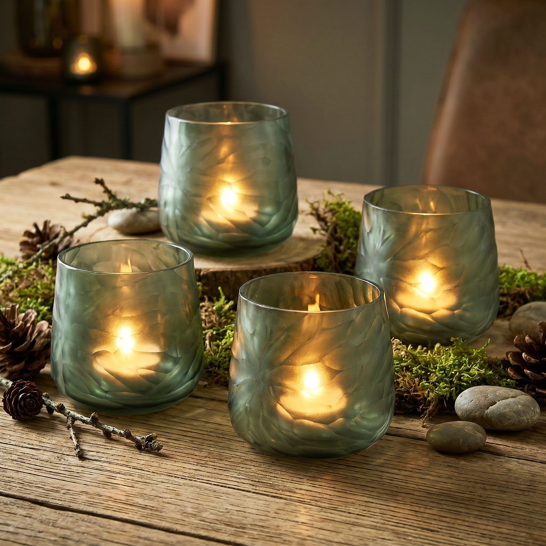 Levandeo® Windlicht 4er Set Glas Windlicht Grün Grau H10cm Teelichthalter Rauchgrau Tischd (4 St)