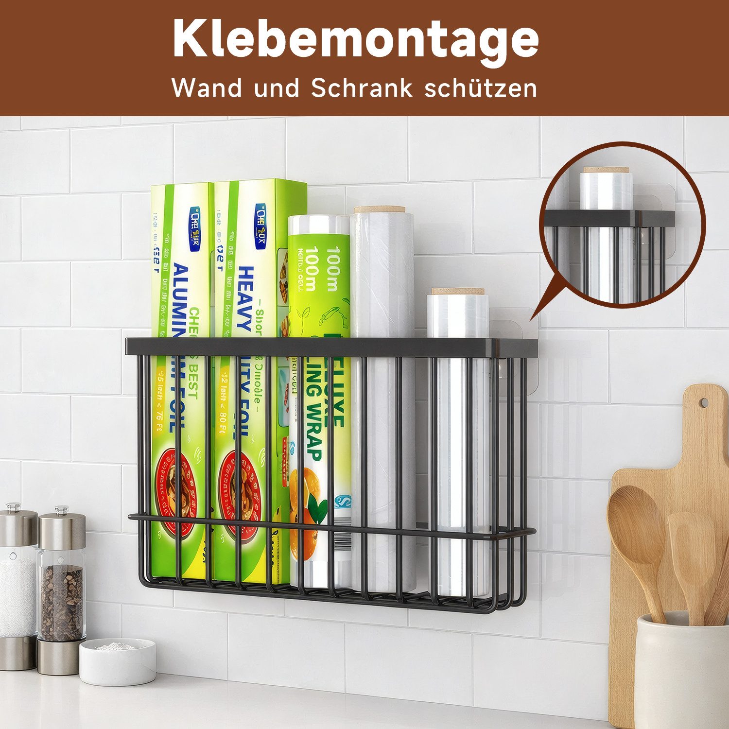 Refined Living Küchenorganizer-Set 2 tlg Küchenschrank Organizer, Ablageregal, Gewürzregal Selbstklebend, (mit Haken, Küchen- und Duschregal-Set Duschkorb Badre – Bild 3 von 5