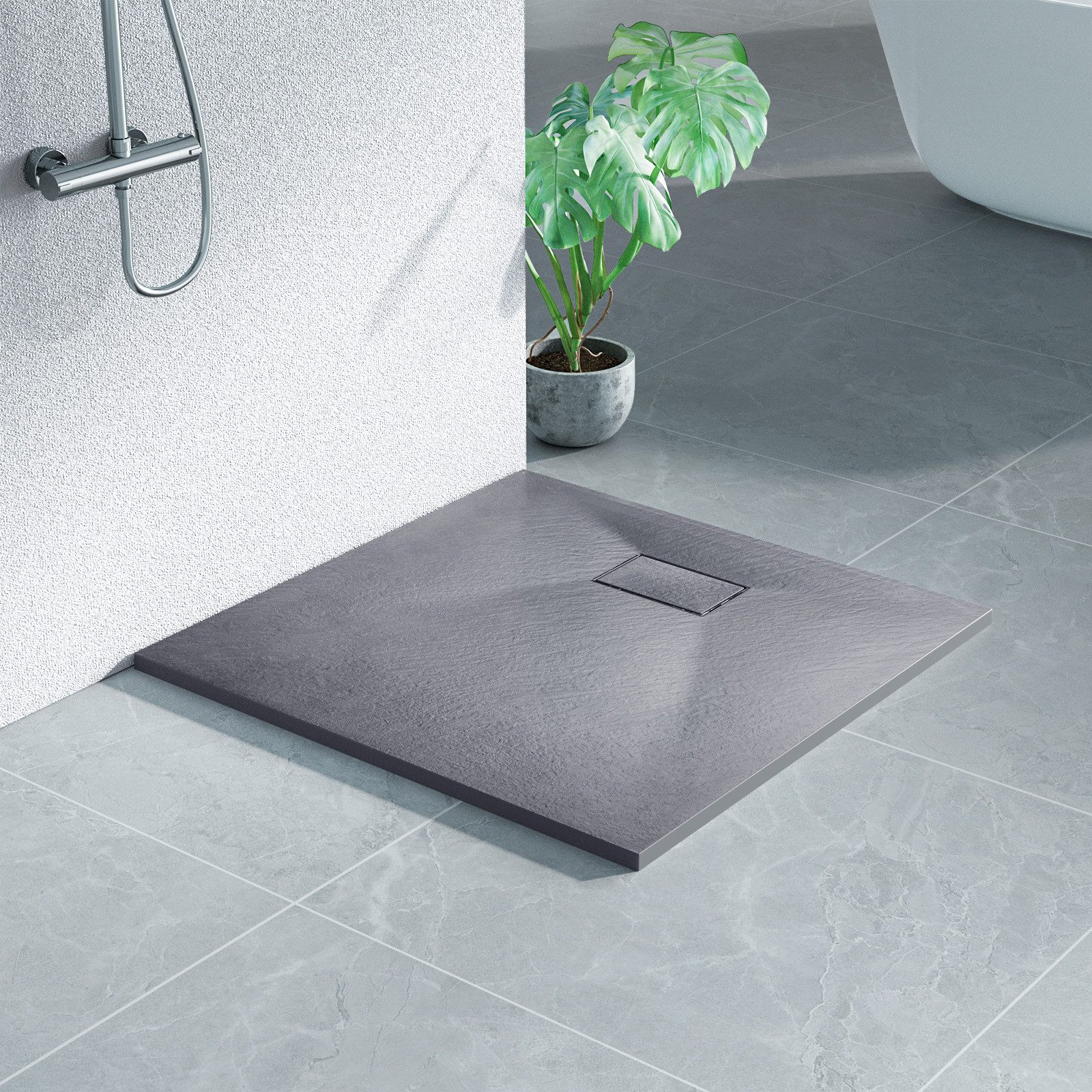 MEYKOERS Duschwanne Duschwanne 80 × 80 cm SMC Grau, 2,6 cm, Steinoptik, Zuschneidbar, Quadratisch, Steinoptik, Zuschneidbar Eckduschwanne
