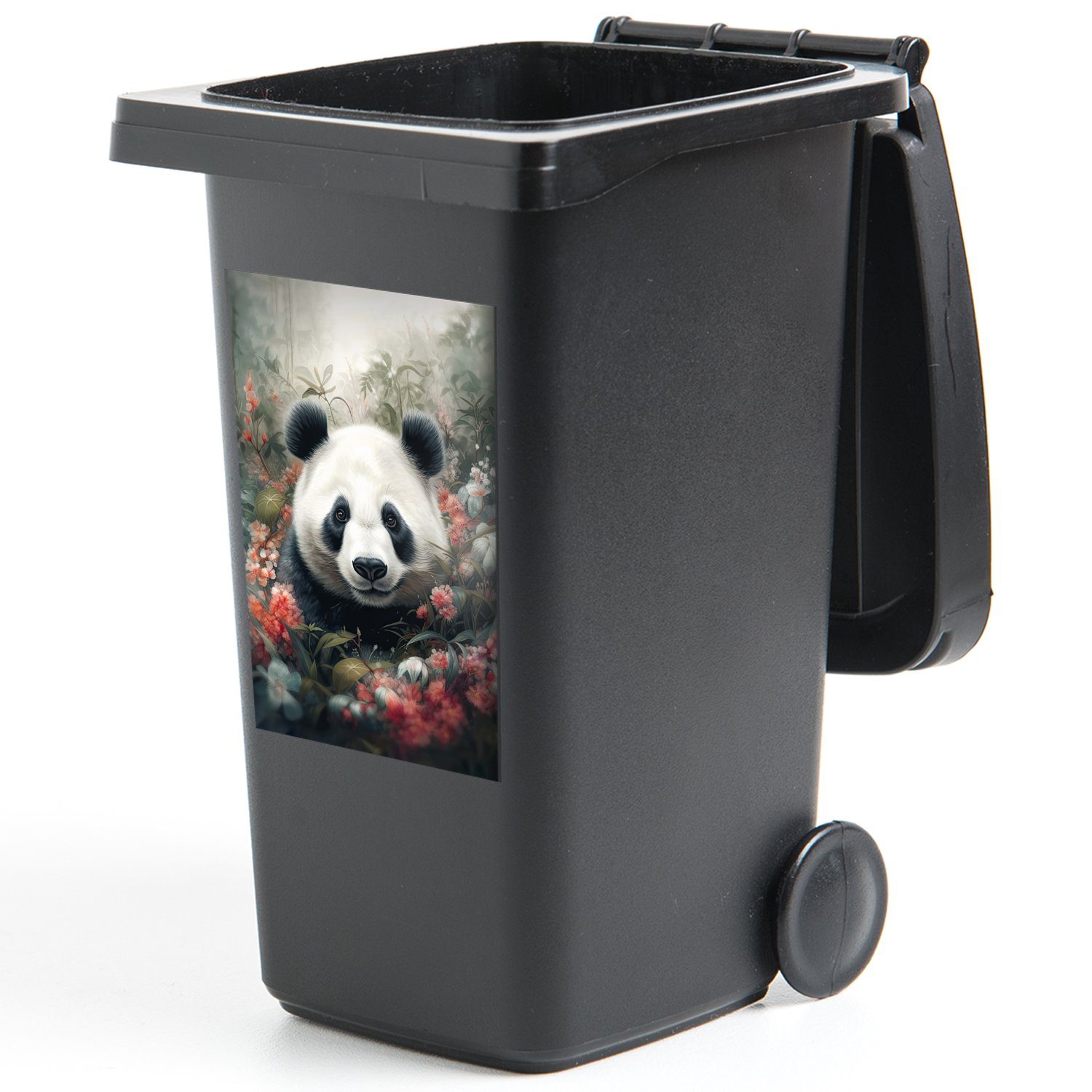 MuchoWow Container, Sticker, Natur - Mülleimer-aufkleber, (1 Mülltonne, Blumen Wildtiere Panda Abfalbehälter Wandsticker St), - -