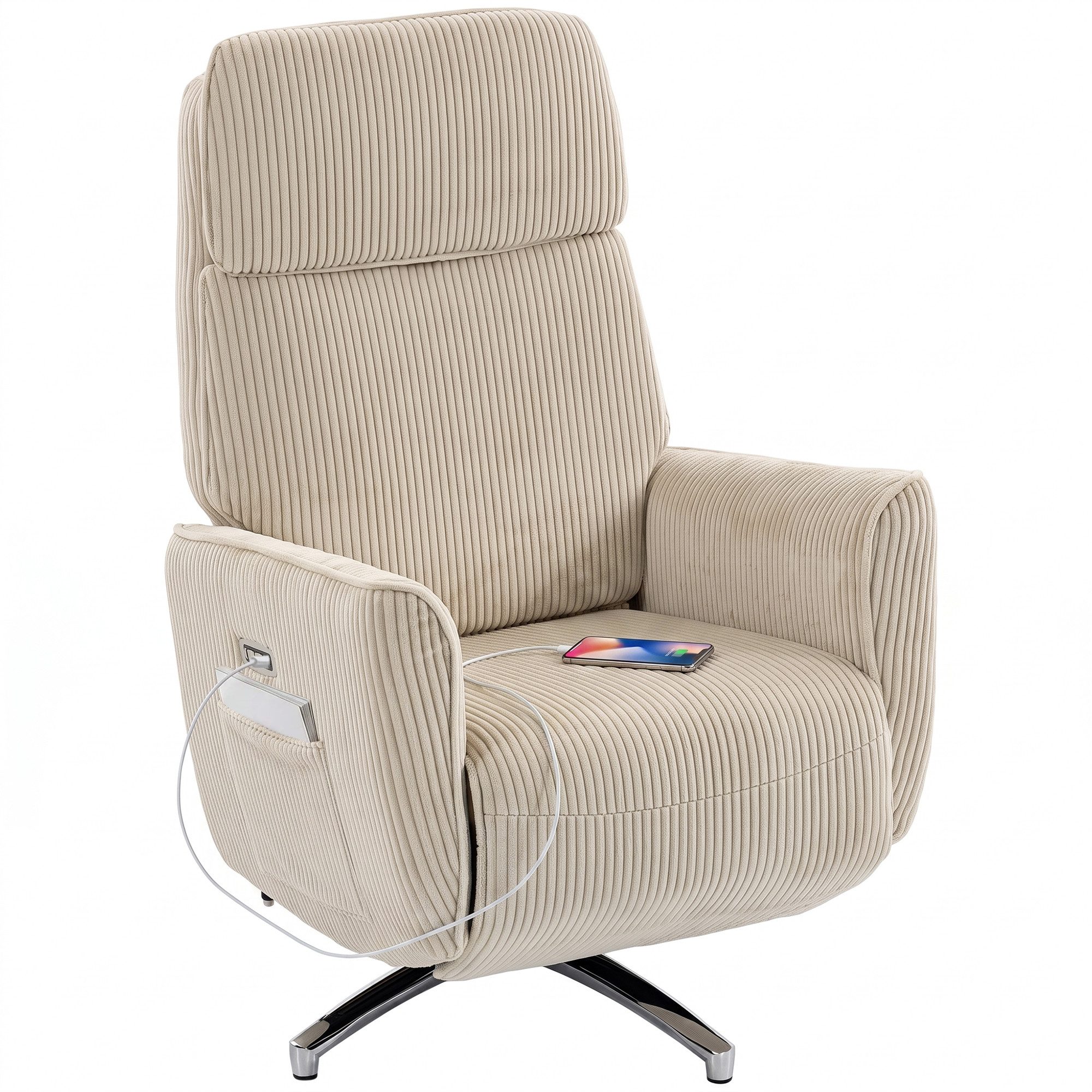 HOMCOM Relaxsessel Elektrisch verstellbarer Fernsessel mit Liegefunktion, 2 Motoren (mit USB-Anschluss, Verstellbarer Kopfstütz und Rückenlehne, 1-St., TV Sessel), für Wohnzimmer, Creme