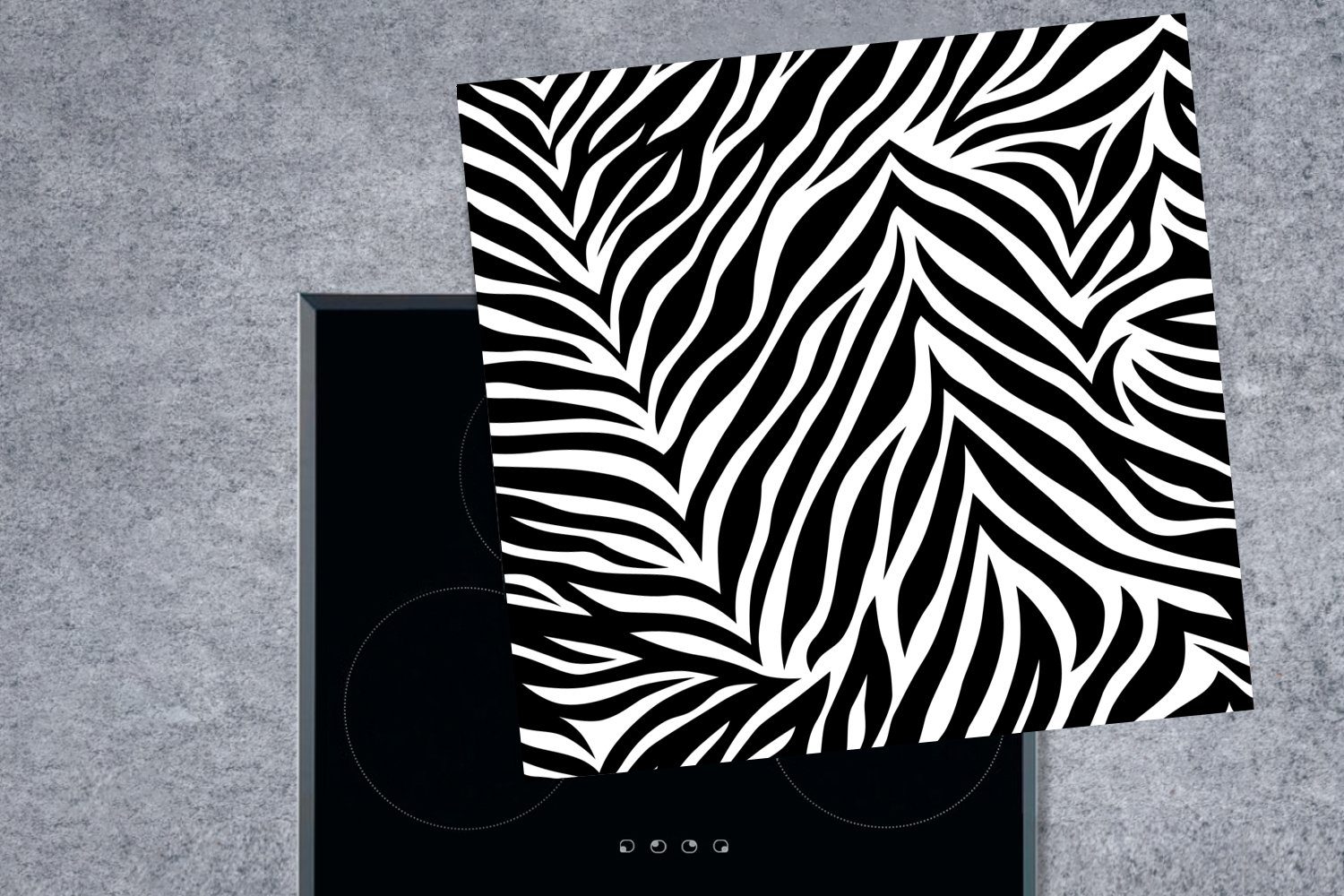 MuchoWow Herdblende-/Abdeckplatte Zebradruck mit schwarzen 78x78 Streifen, Ceranfeldabdeckung, weißen für (1 und tlg), Arbeitsplatte Vinyl, cm, küche