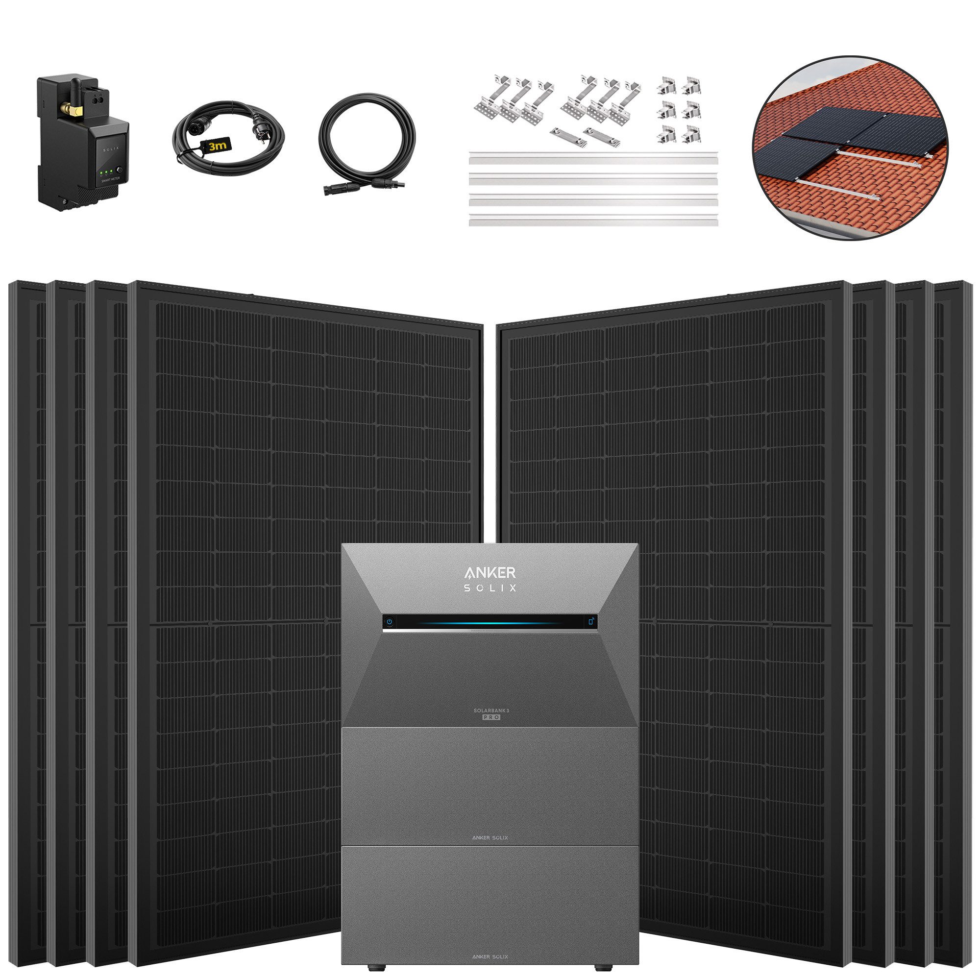 SolarMars Solaranlage 4000W Balkonkraftwerk mit Speicher Anker Solix Solarbank 3 E2700 Pro, (mit optionaler BP2700 Erweiterungsakku), mit intelligenter KI zur dynamischen Überwachung des Stromverbrauchs