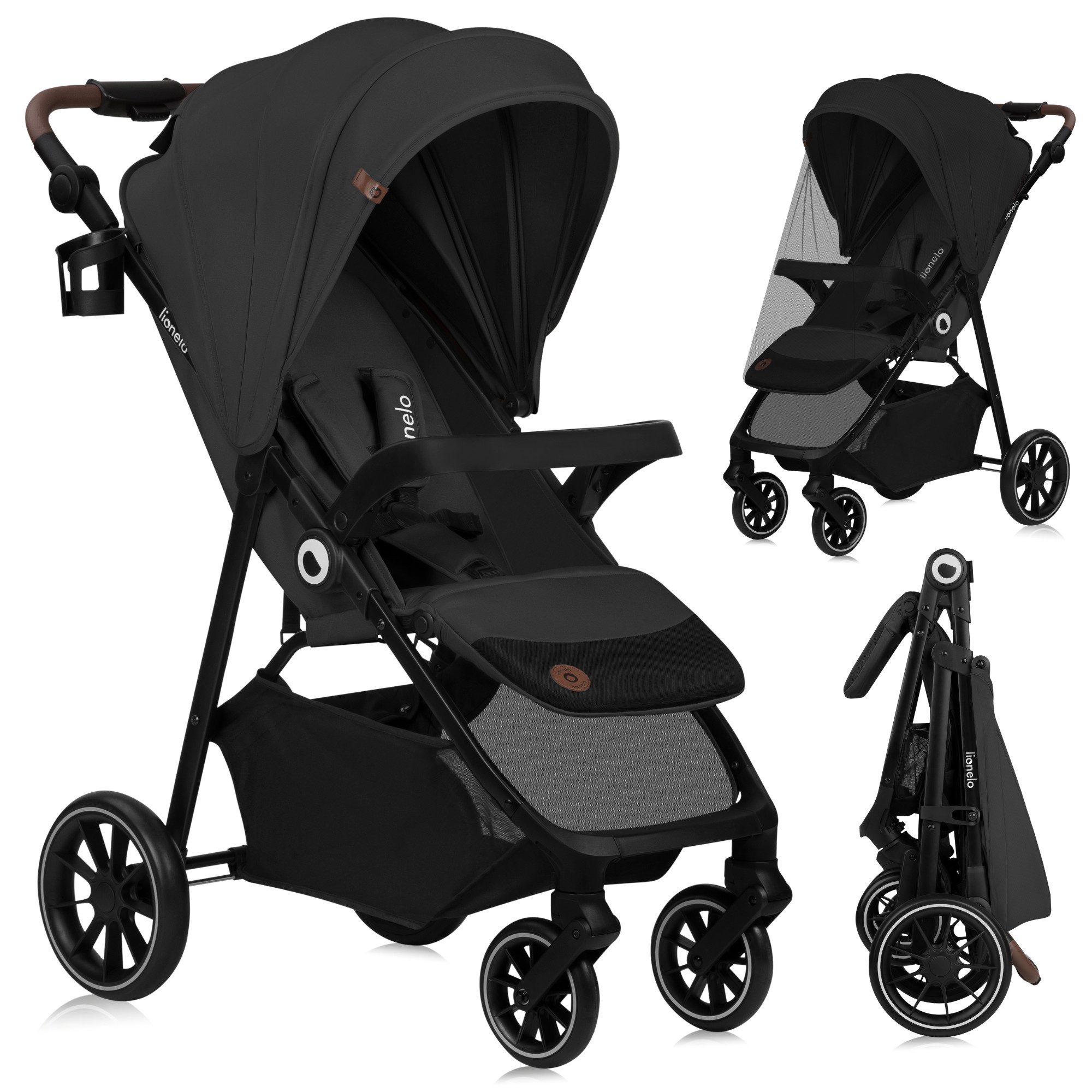 lionelo Kombi-Kinderwagen EMMA 1, (Set), Einhandfaltbar/Liegeposition/XXL-Verdeck/EVA-Räder