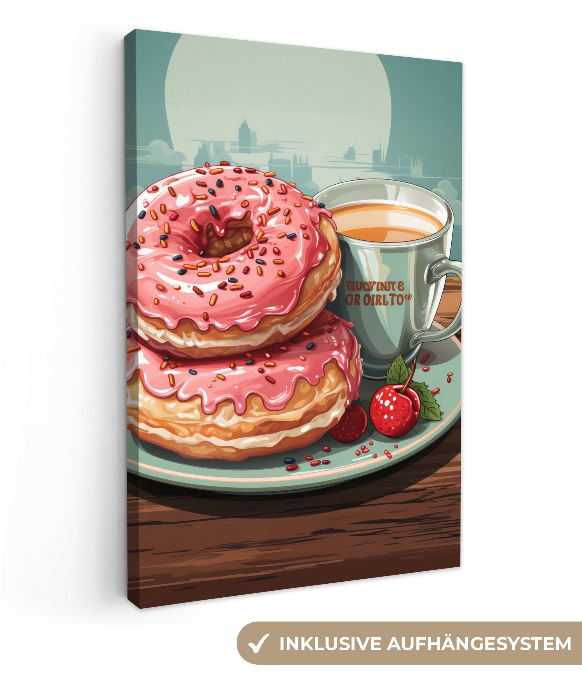 OneMillionCanvasses® Leinwandbild Retro - Donuts - Kaffee - Kirsche - Leben günstig online kaufen