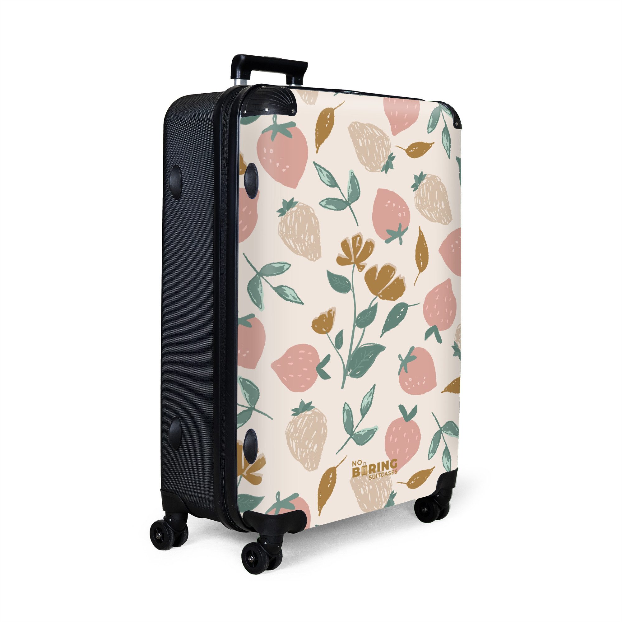 NoBoringSuitcases.com© Hartschalen-Trolley Erdbeeren und Blumen als günstig online kaufen