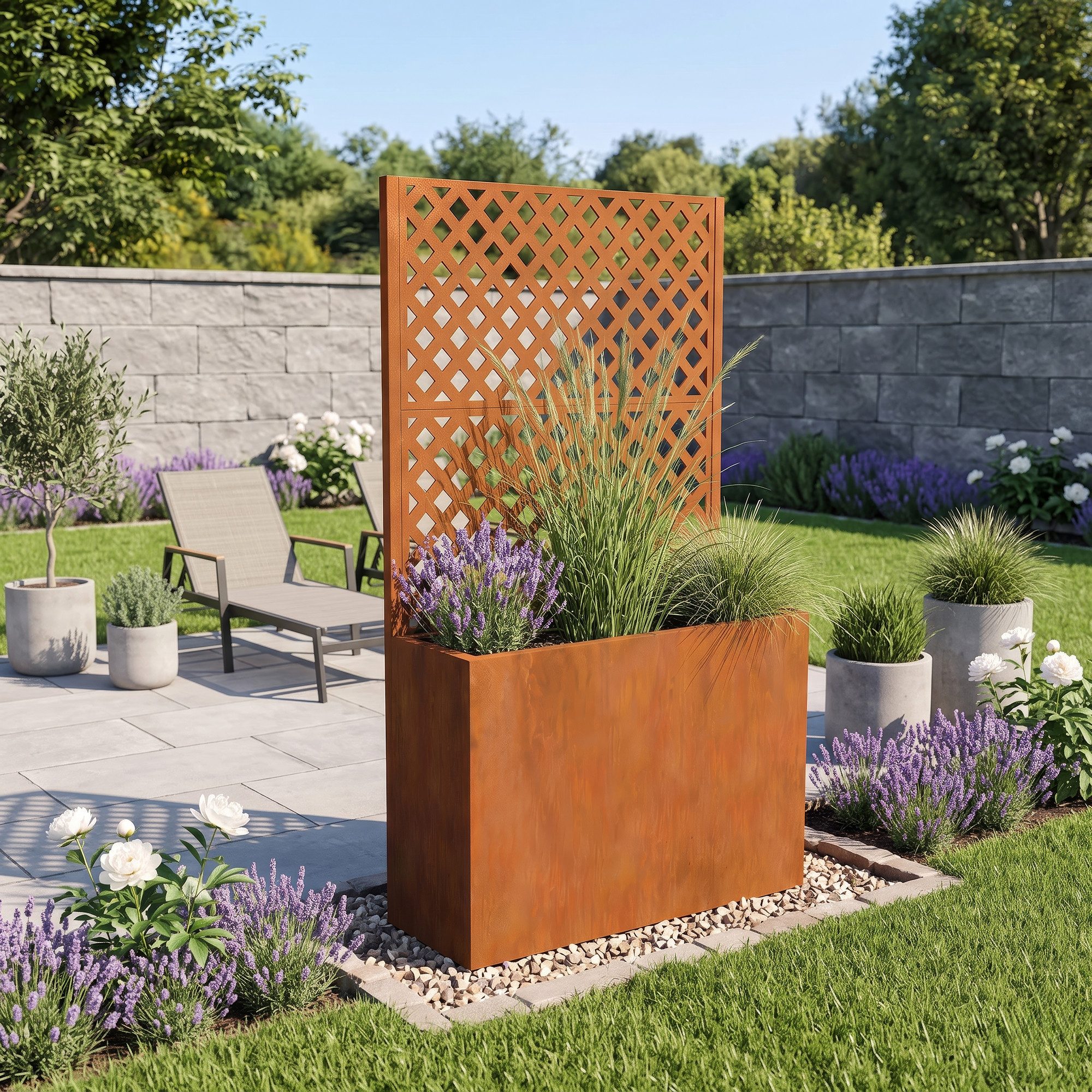 casa.pro Blumenkasten, mit Trennwand »Malja« Rankhilfe Stahl 146 x 83 x 31cm Edelrost
