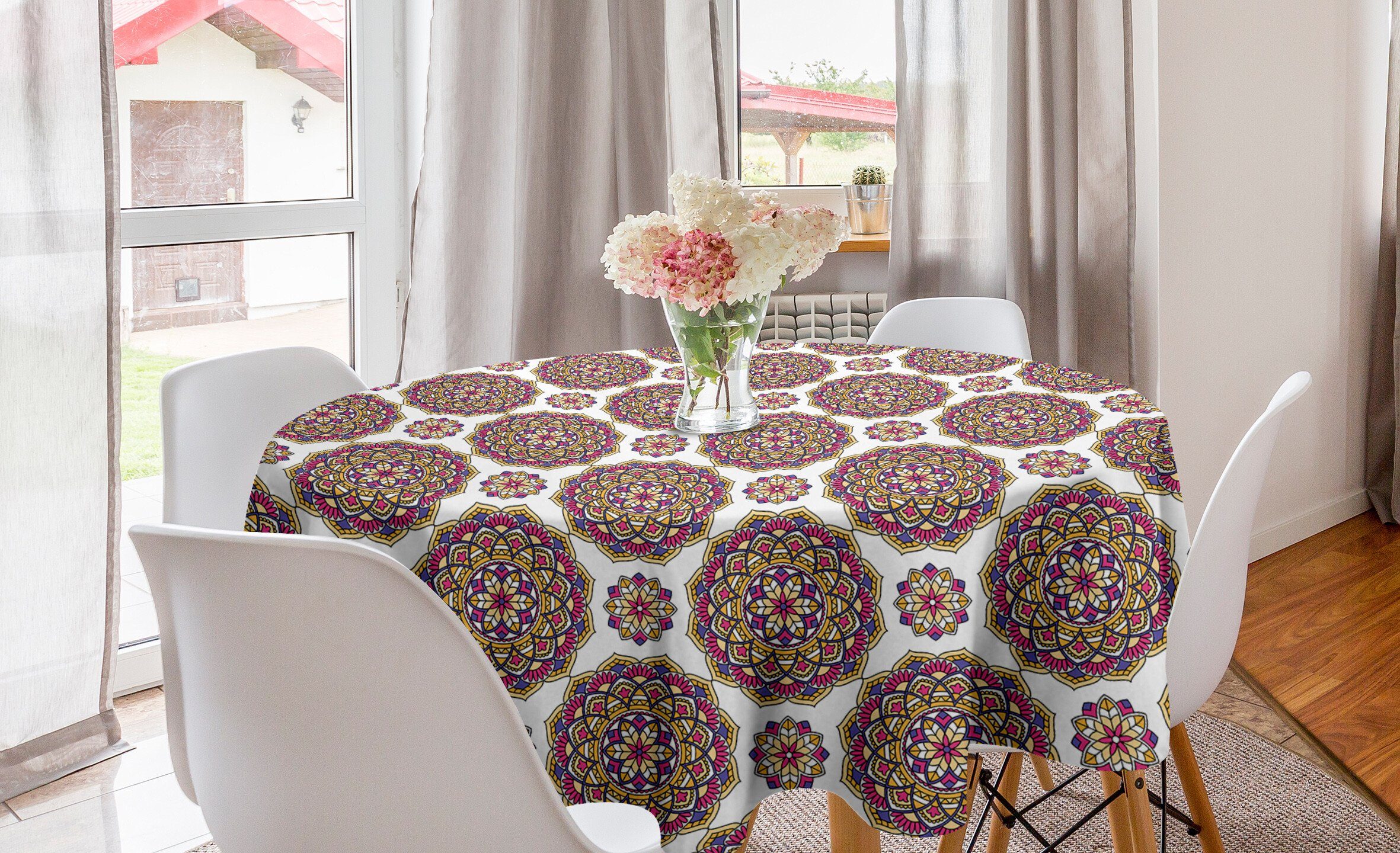 Abakuhaus Tischdecke Kreis Tischdecke Abdeckung für Esszimmer Küche Dekoration, orientalisch Mandala-Blumen-Muster | Tischdecken