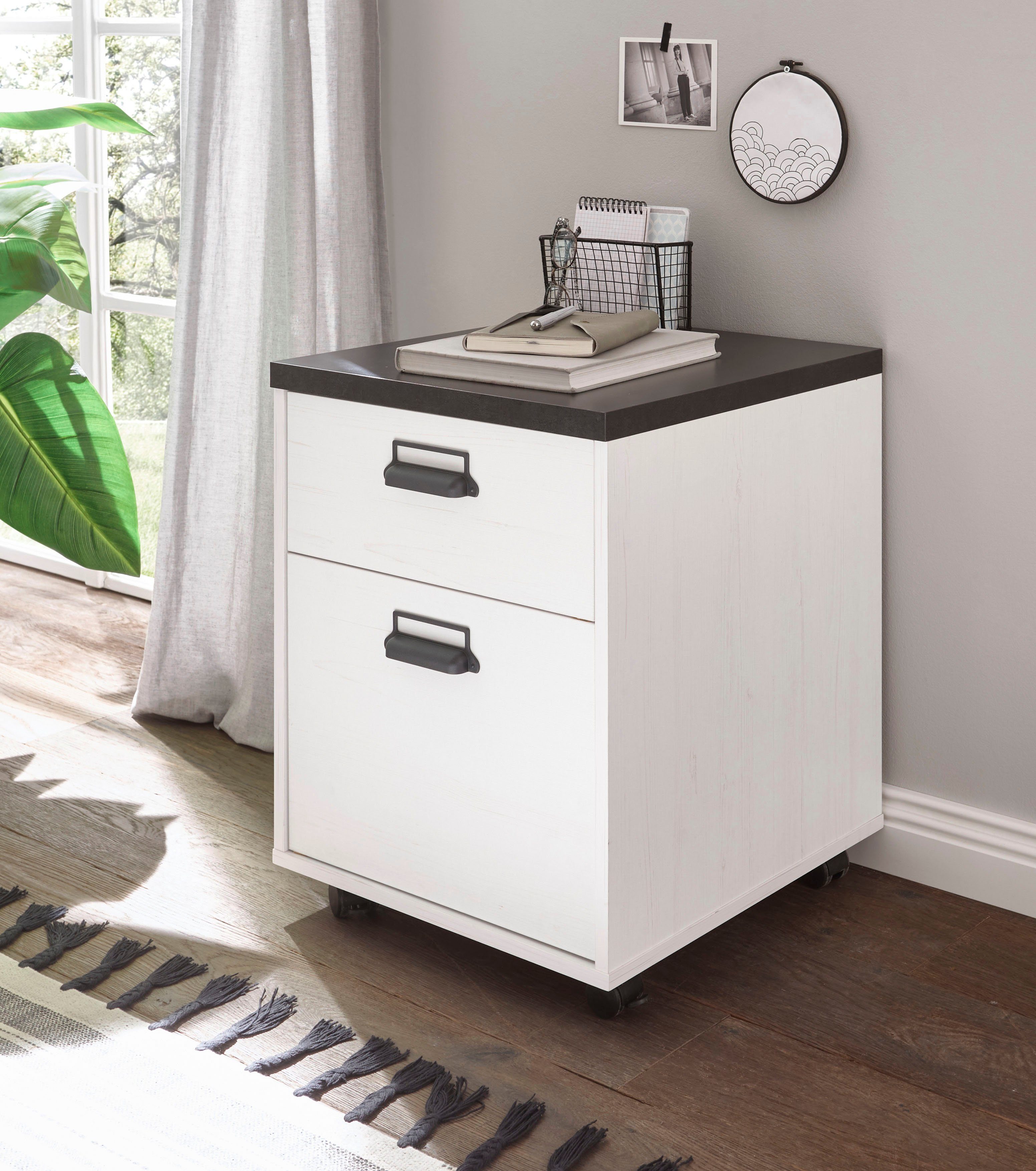 Home affaire Rollcontainer "SHERWOOD", mit Apothekergriffen aus Metall, Bre günstig online kaufen