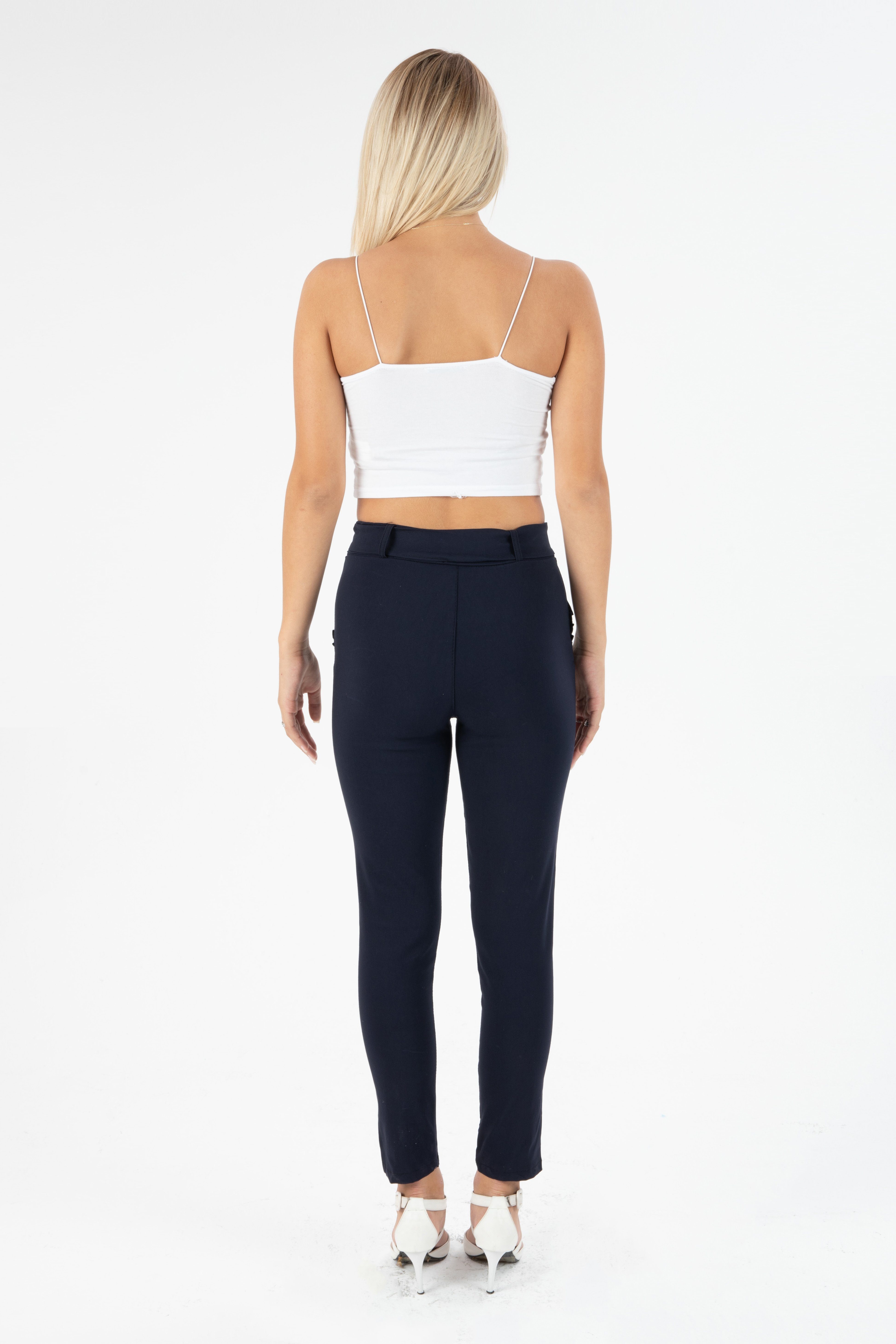 Kendindza Collection Stretch-Hose Stretch Damen Hose elegant Schleife High Waist Stoffhose Schlupfhose elastischer Bund ohne Reißverschluss stretch elastisch – Bild 4 von 5