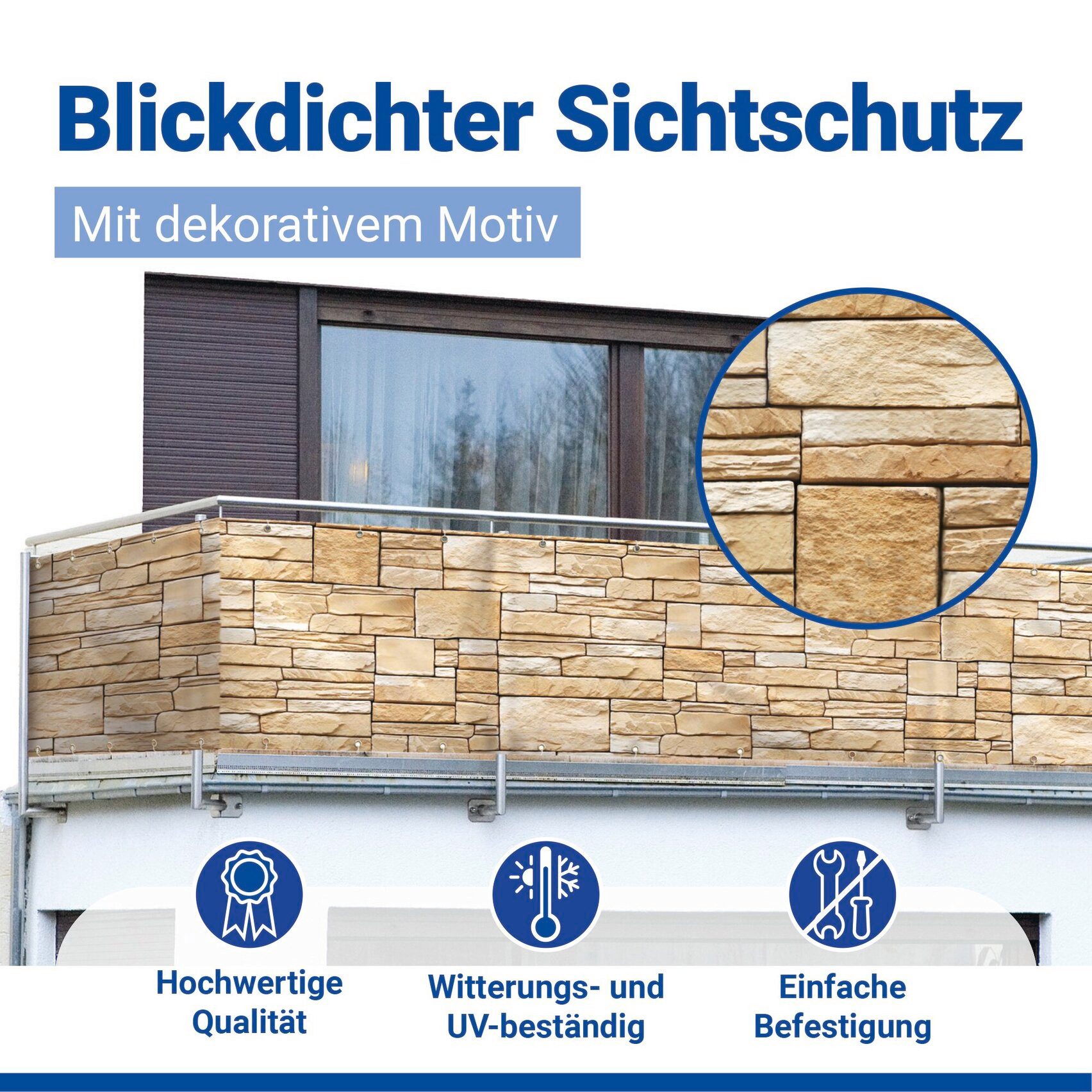 WENKO Balkonsichtschutz Mauer LxH: 500x85 cm, für Balkon und Terrasse – Bild 5 von 5