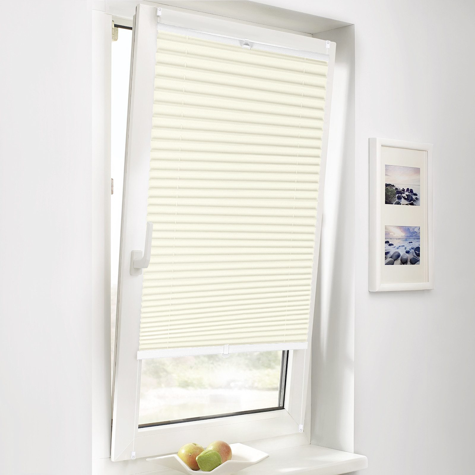 Sekey Plissee Plissee Klemmfix ohne Bohren Faltrollo Jalousie Rollo Beige, günstig online kaufen