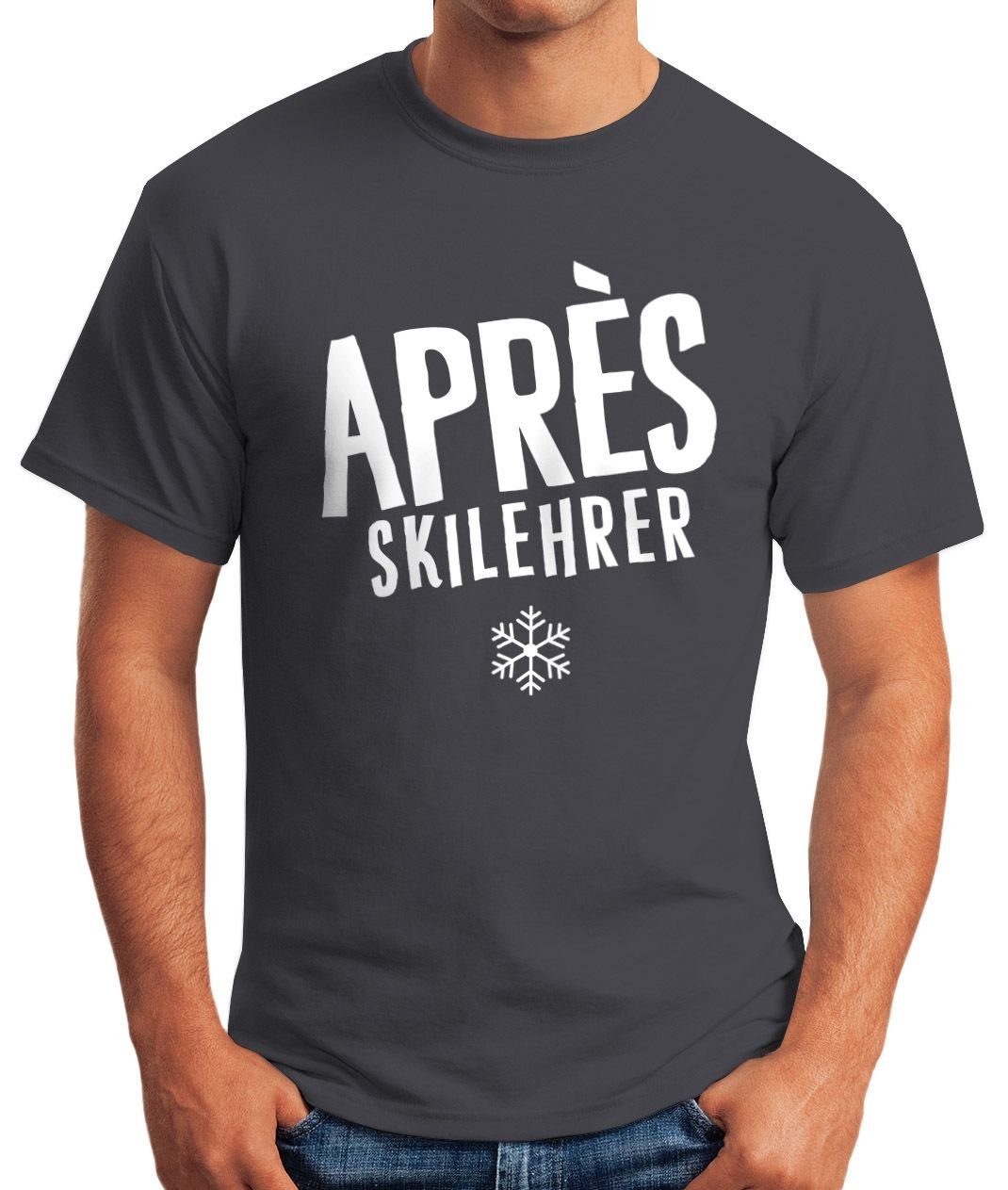 MoonWorks Print-Shirt Apres-Ski T-Shirt Print grau mit Herren Moonworks® Lehrer Fun-Shirt