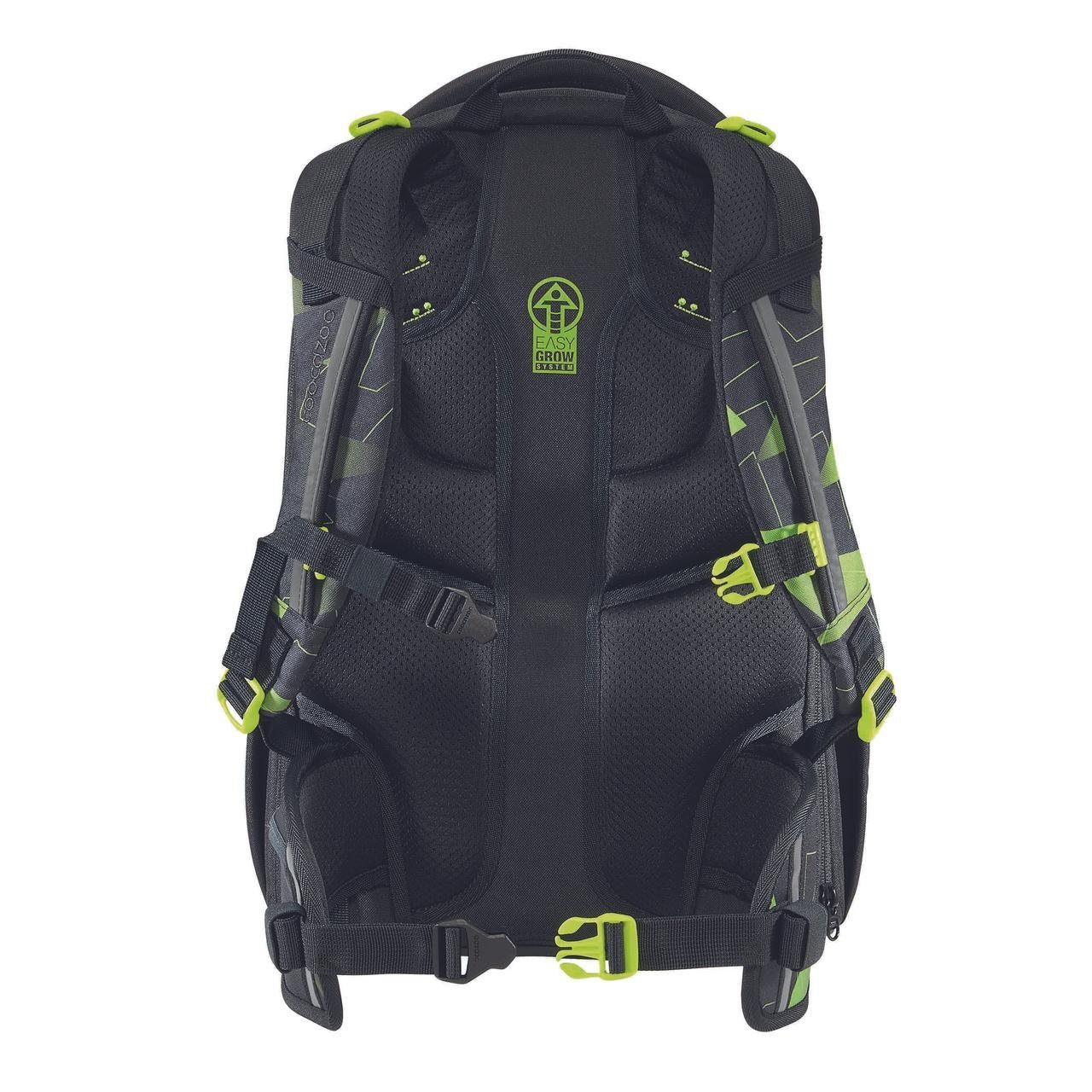 coocazoo Schulranzen Schulrucksack-Set PORTER Lime Flash 2-teilig (Rucksack, Mäppchen), ergonomisch, Körpergröße: 135 - 180 cm, reflektiert