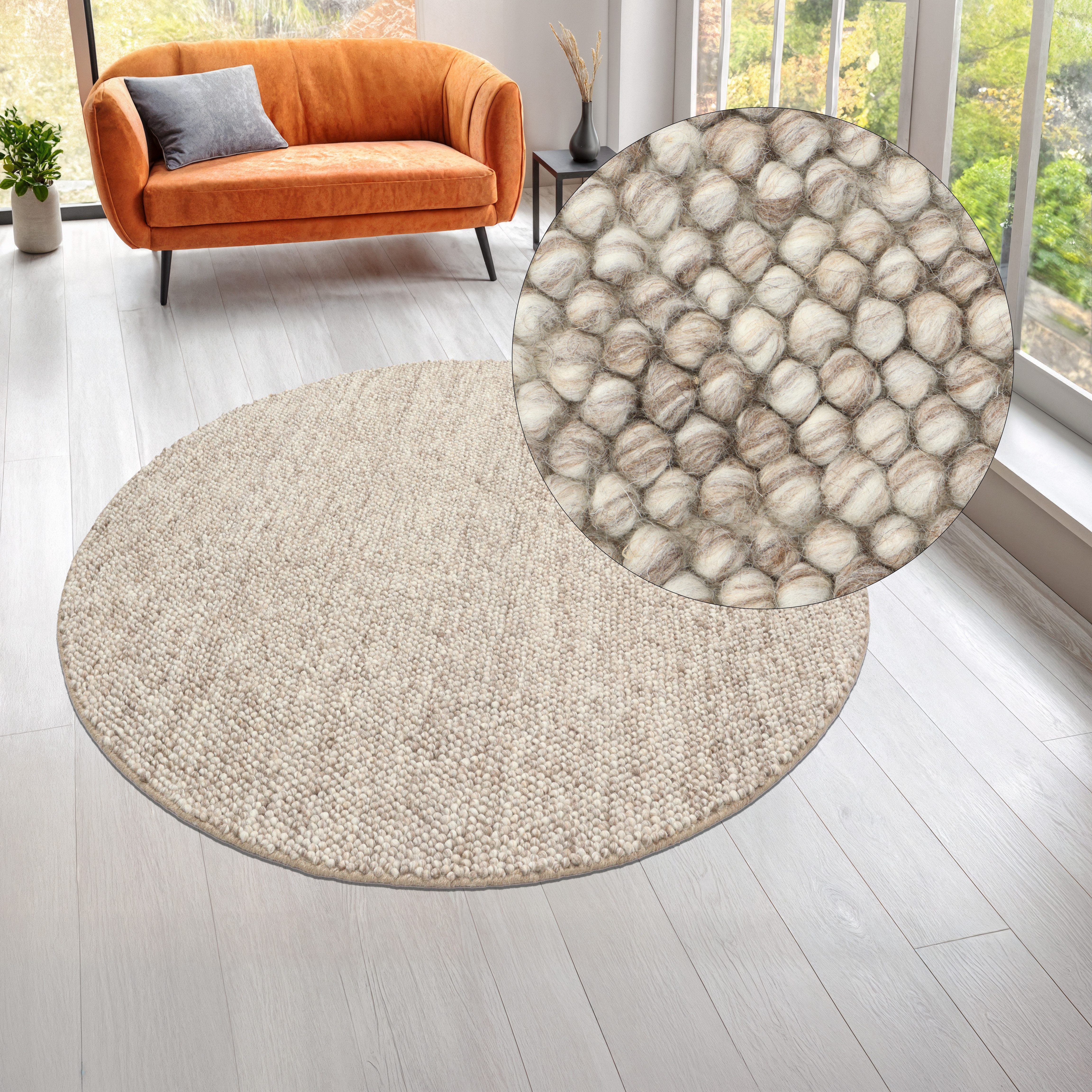 LeGer Home by Lena Gercke Teppich Ainhoa, handgewebt, Wolle, rund, Höhe: 12 mm, Teppich, Wohnzimmer, Schlafzimmer, Esszimmer