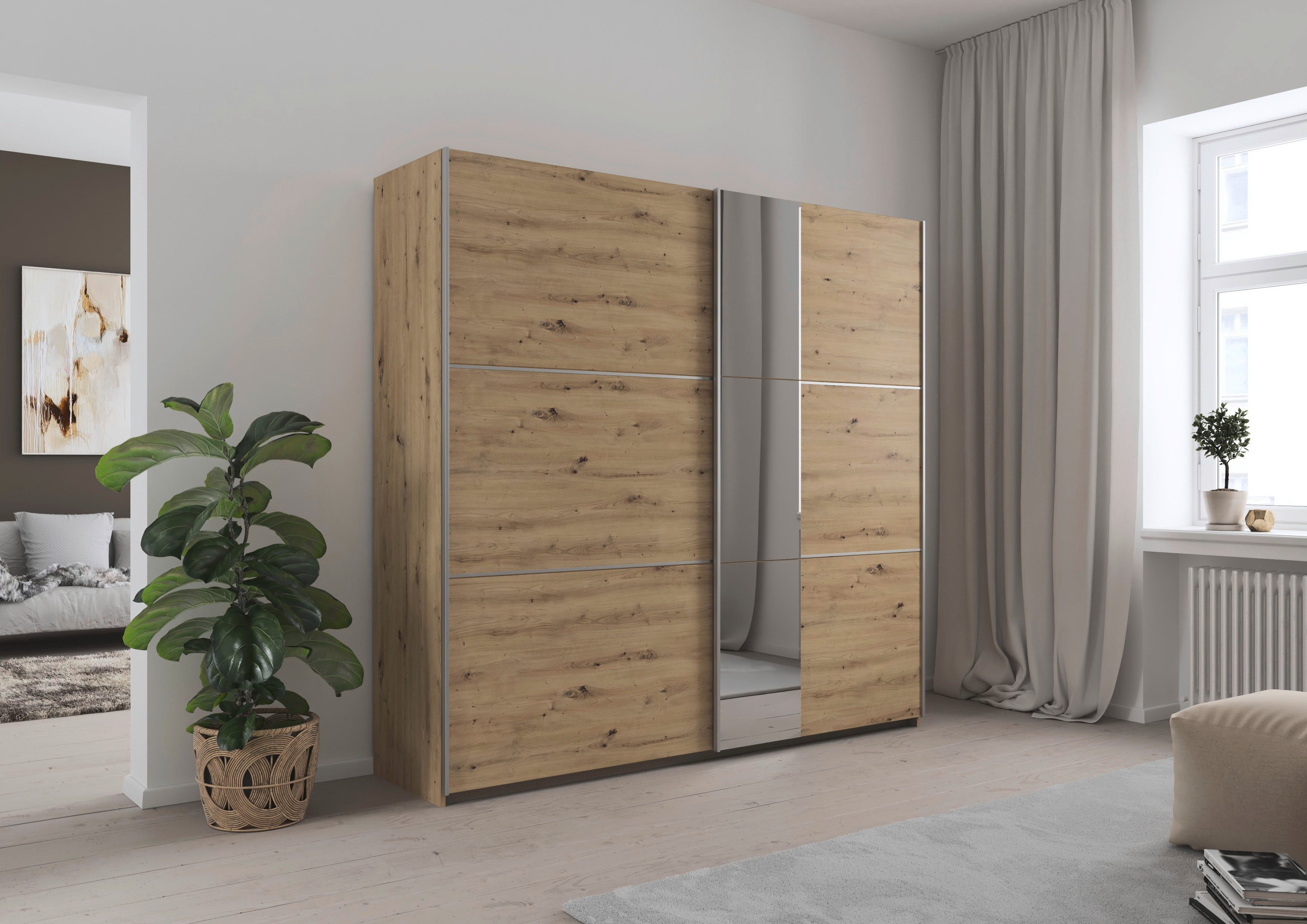 OTTO home Kleiderschrank Mehrzweckschrank Aktenschrank Möbel Mietswohnung TOPSELLER ASTANA (3 Ausstattungen BASIC/CLASSIC/PREMIUM (inkl. SOFT-CLOSE-FUNKTION) mit 3 Spiegelelementen, Metallgriffleisten alufarbig MADE IN GERMANY