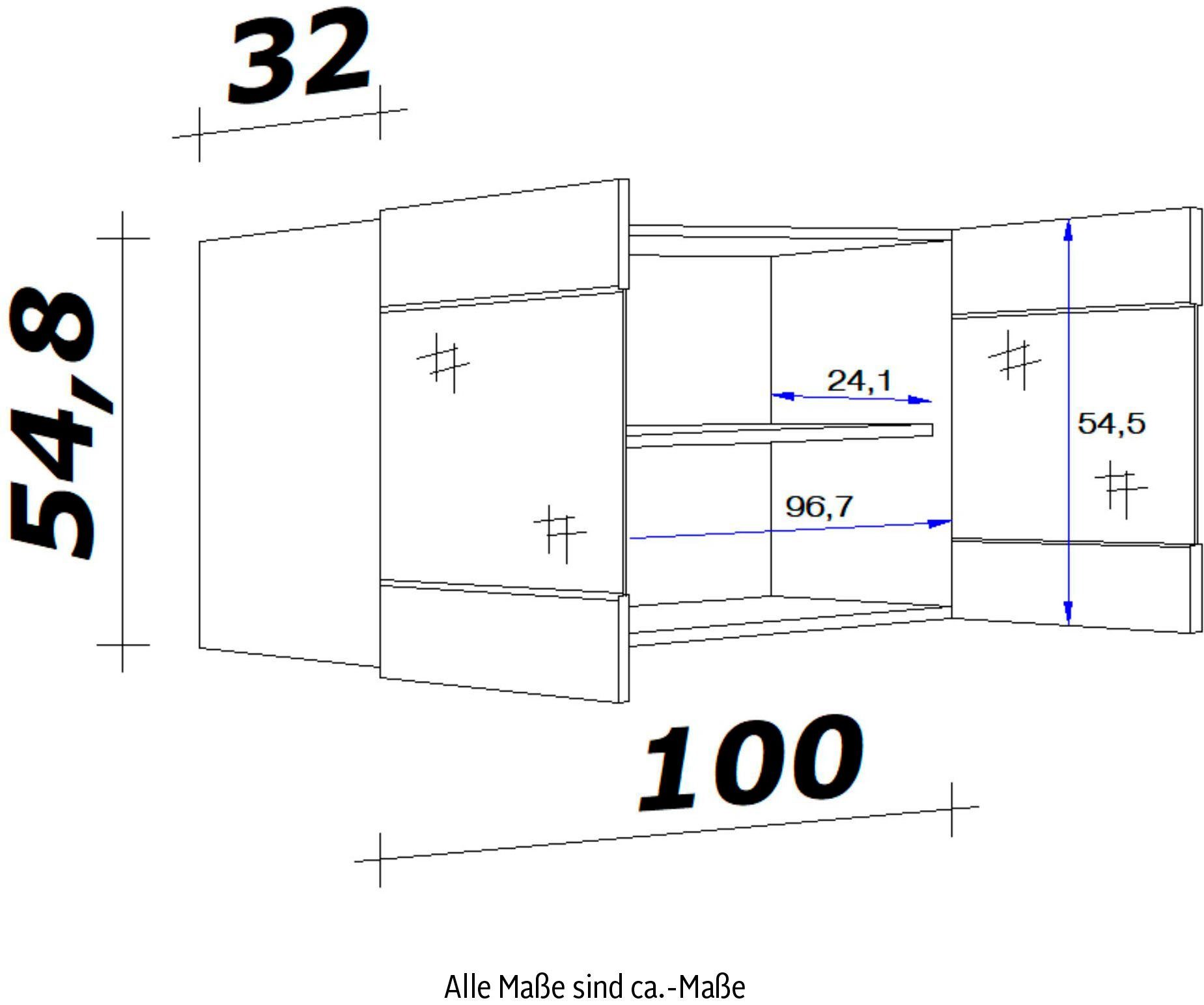 H Glashängeschrank mit cm, Stollenglastüren 32 x x 100 Florenz x Flex-Well T) (B 54,8 x