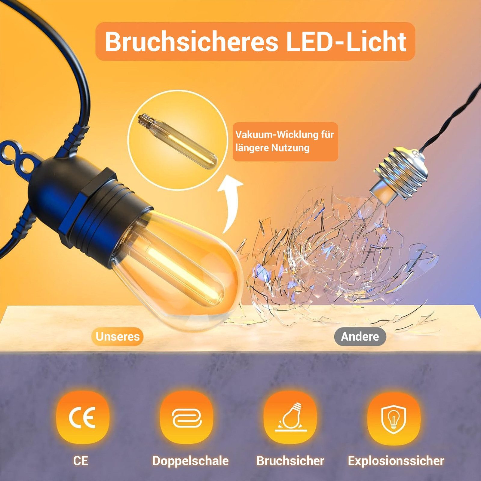 Quntis Lichterkette solarlichterkette für draußen lichterkette outdoor, IP65 Fernbedienung, Solarleuchte Lichterkette für Balkon/ Garten/ Camping, Dimmbar Timer – Bild 4 von 5