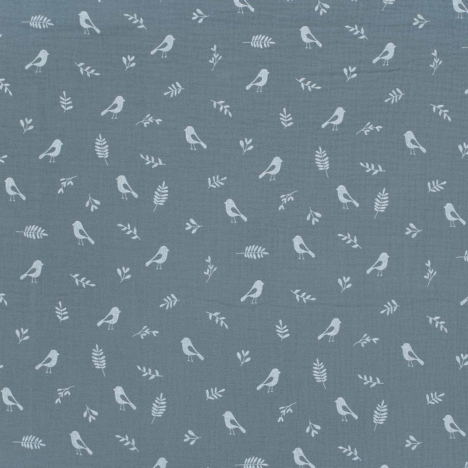 maDDma Stoff Musselin-Stoff bedruckte Vögel ab 50x130cm uni Mulltuch, 106 - graublau